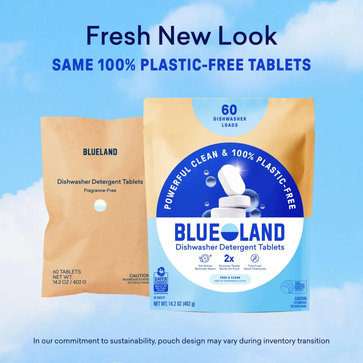 BLUELAND 100% Plastic-Free Dishwasher Detergent Tablets 120ct, Free & Clear | Plant-Based & Septic-Safe - view 9