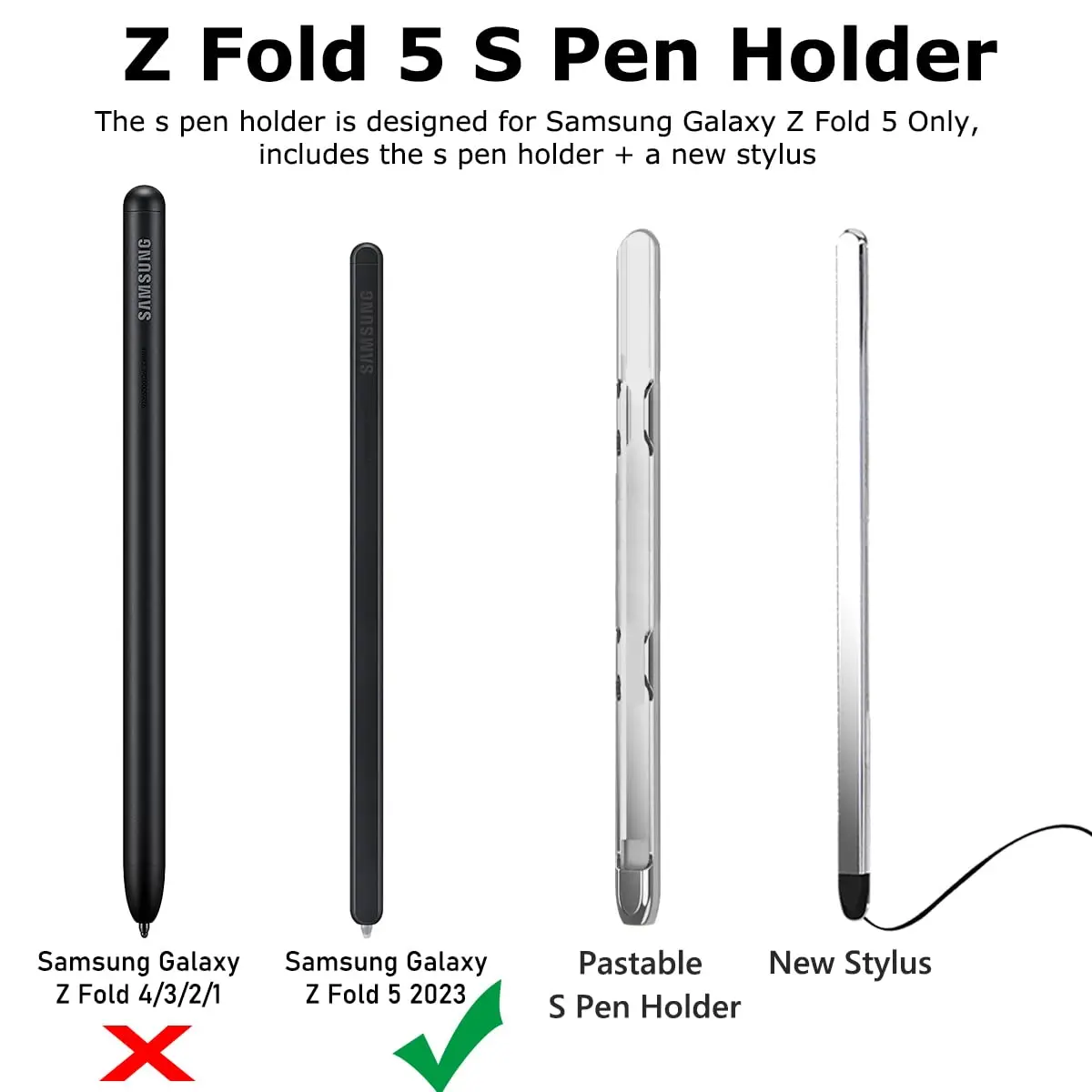 YQODSZ Shiny Silver Stylus Pen & S Pen Holder for Samsung Galaxy Z Fold 7/6/5 S Pen Edition, Adhesive Slim Stylus with Silicone Tip - view 2