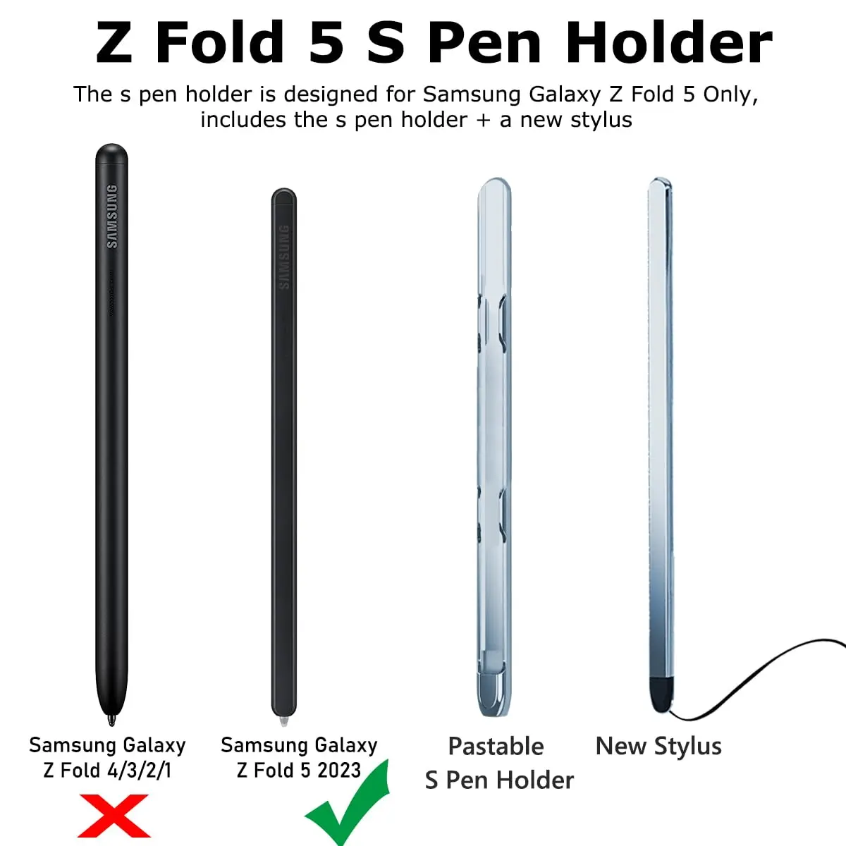 YQODSZ Stylus Pen & S Pen Holder for Samsung Galaxy Z Fold 7/6 / 5 | Slim Silicone Tip, Adhesive Slot, Blue - view 2