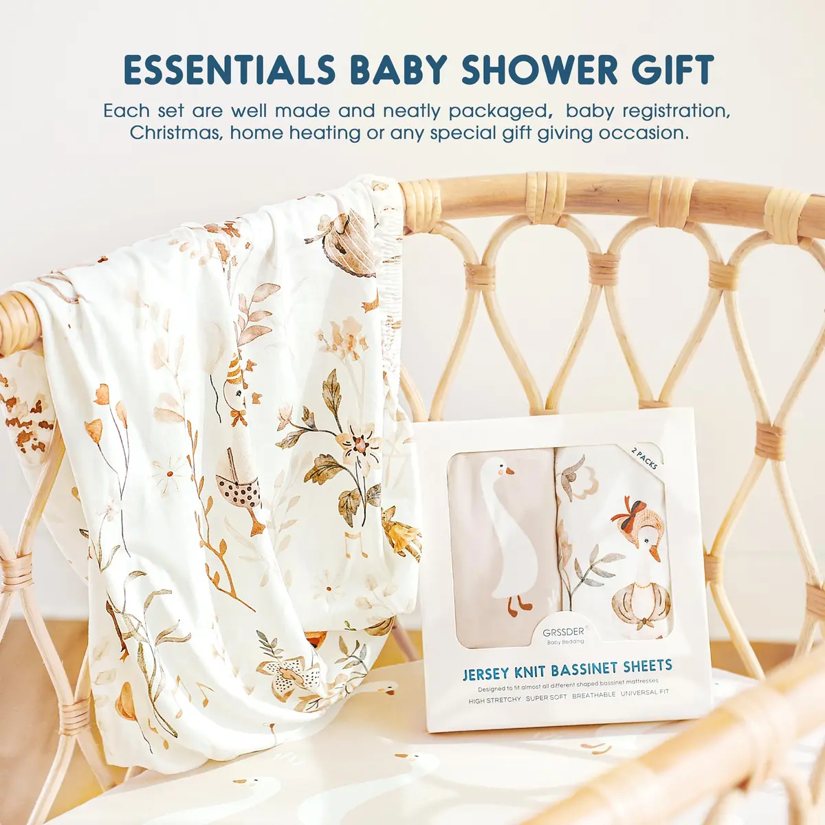 GRSSDER Ultra Soft Fitted Bassinet Sheets 2 Pack, 81cm x 41cm x 13cm (32" x 16" x 5") | Universal Fit for Oval, Rectangle, Moses Basket Mattresses - view 6