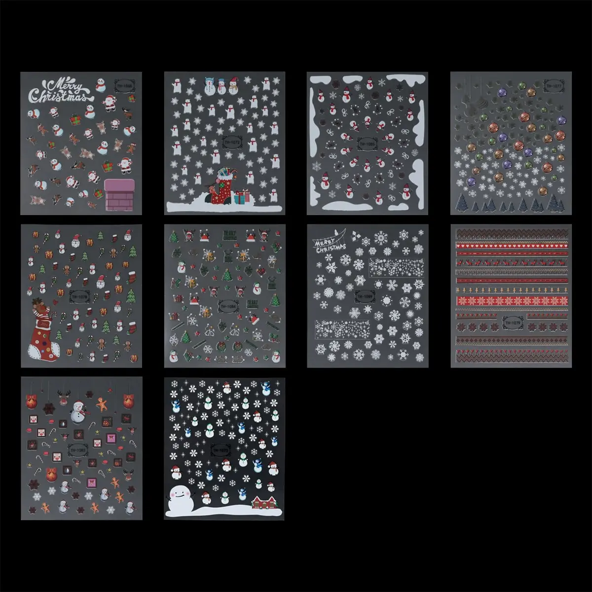 yueton Christmas Nail Sticker 10Pcs Snowflake Santa Tree Winter | Festive Nail Art Decals - main product image