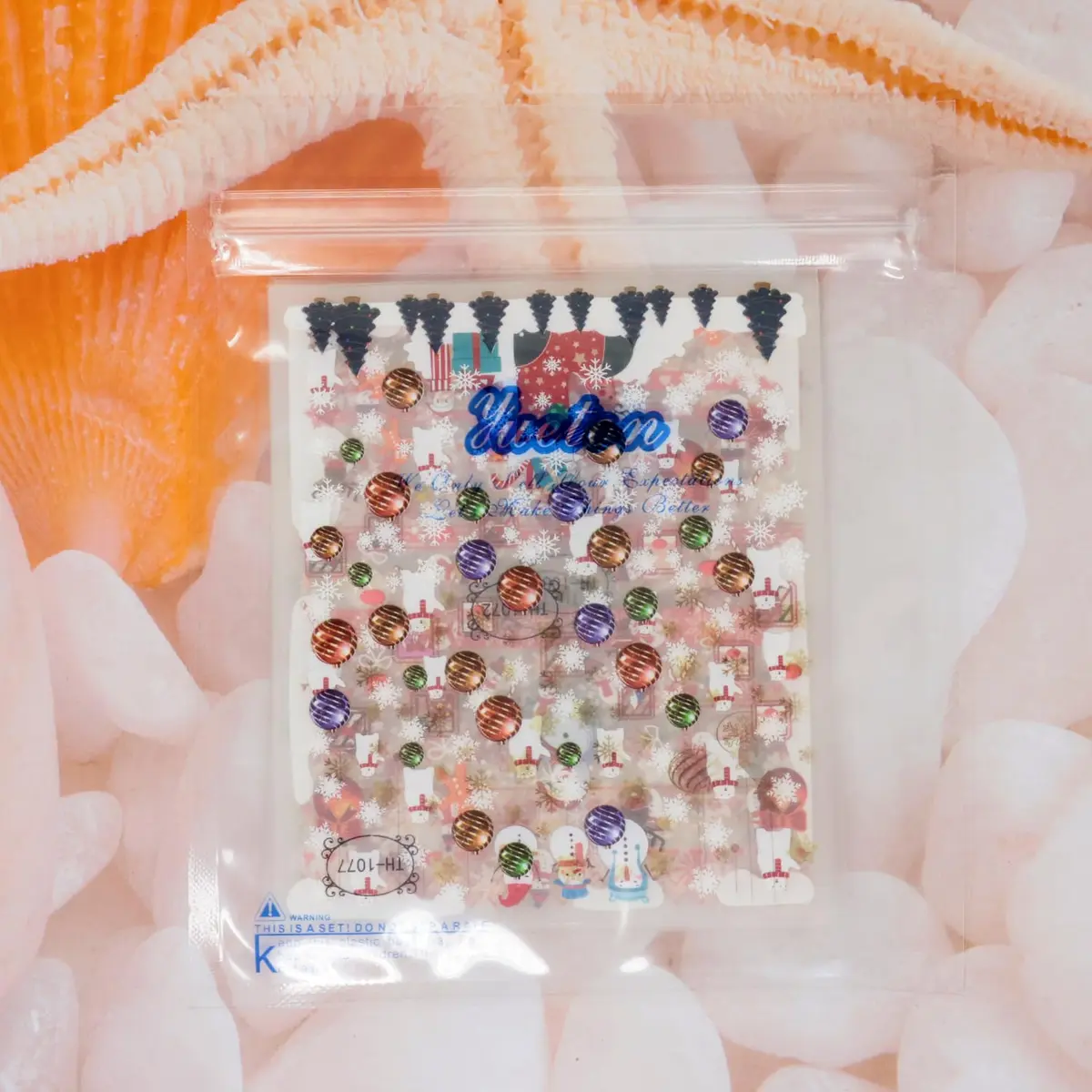 yueton Christmas Nail Sticker 10Pcs Snowflake Santa Tree Winter | Festive Nail Art Decals - view 7