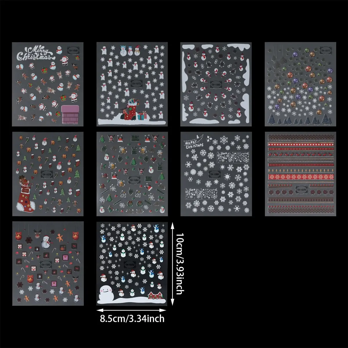 yueton Christmas Nail Sticker 10Pcs Snowflake Santa Tree Winter | Festive Nail Art Decals - view 2