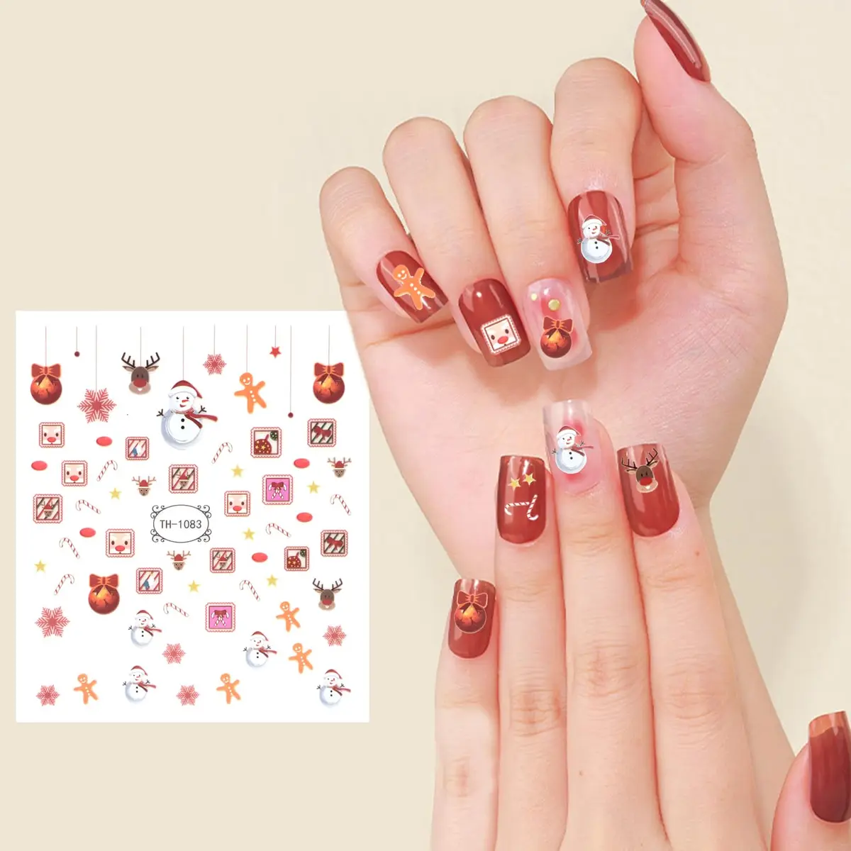 yueton Christmas Nail Sticker 10Pcs Snowflake Santa Tree Winter | Festive Nail Art Decals - view 3
