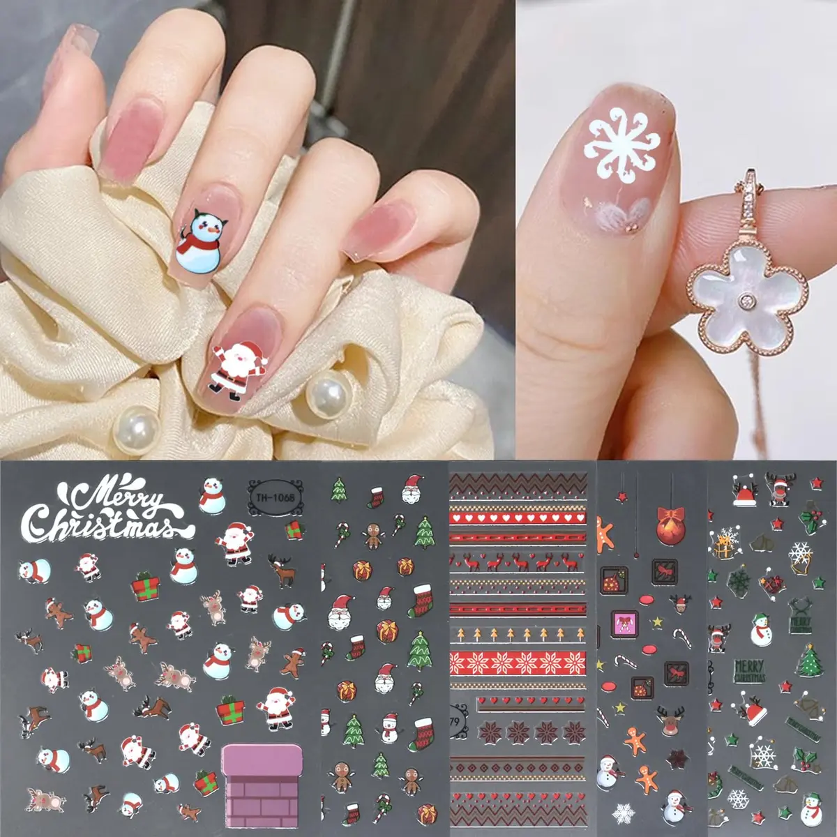 yueton Christmas Nail Sticker 10Pcs Snowflake Santa Tree Winter | Festive Nail Art Decals - view 4