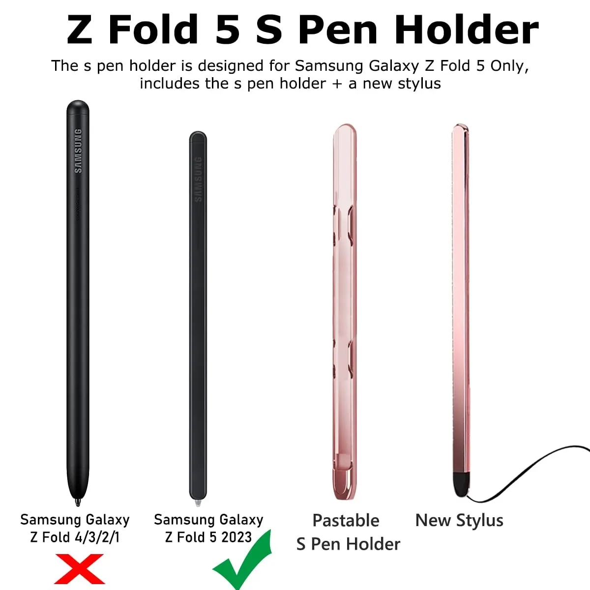 YQODSZ Stylus Pen & S Pen Holder for Samsung Galaxy Z Fold 7/6 / 5 | Slim Silicone Tip, Adhesive, Pink - view 2
