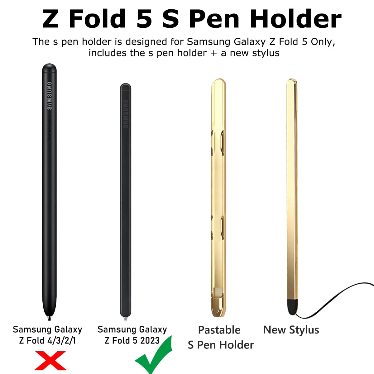 YQODSZ Stylus Pen & S Pen Holder for Samsung Galaxy Z Fold 7/6 / 5 | Slim, High Sensitive Silicone Tip, Gold - view 2