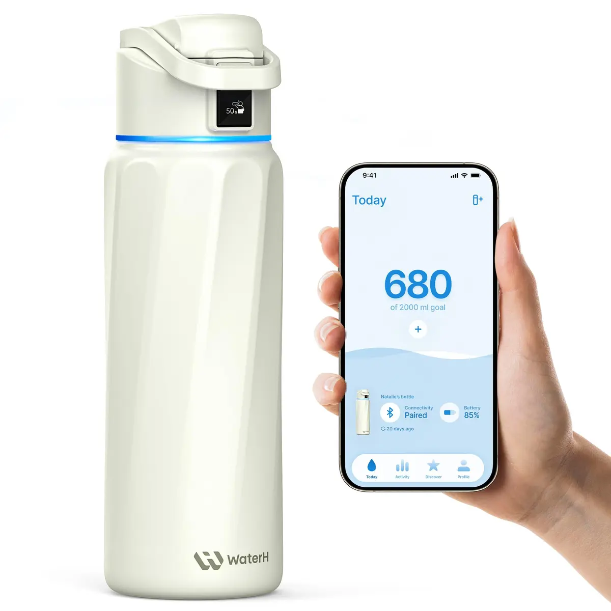 WaterH BOOST Smart Water Bottle Tracker with Reminder, White, 32oz | Hydration & Wellness Companion - main product image