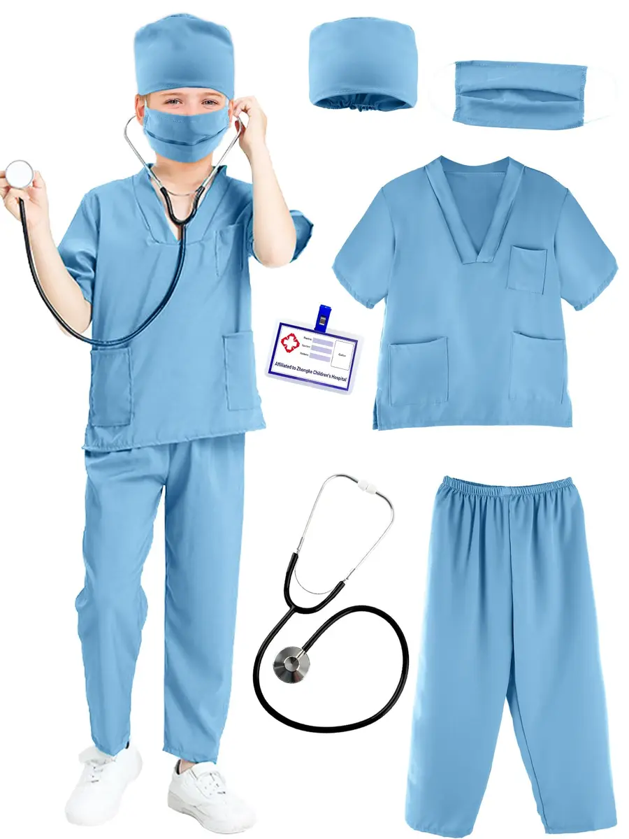 Puteraya Kids Doctor Scrubs Costume Set for Boys Girls | Educational Role Play Costume (Light Blue, 8-10 Years) - main product image