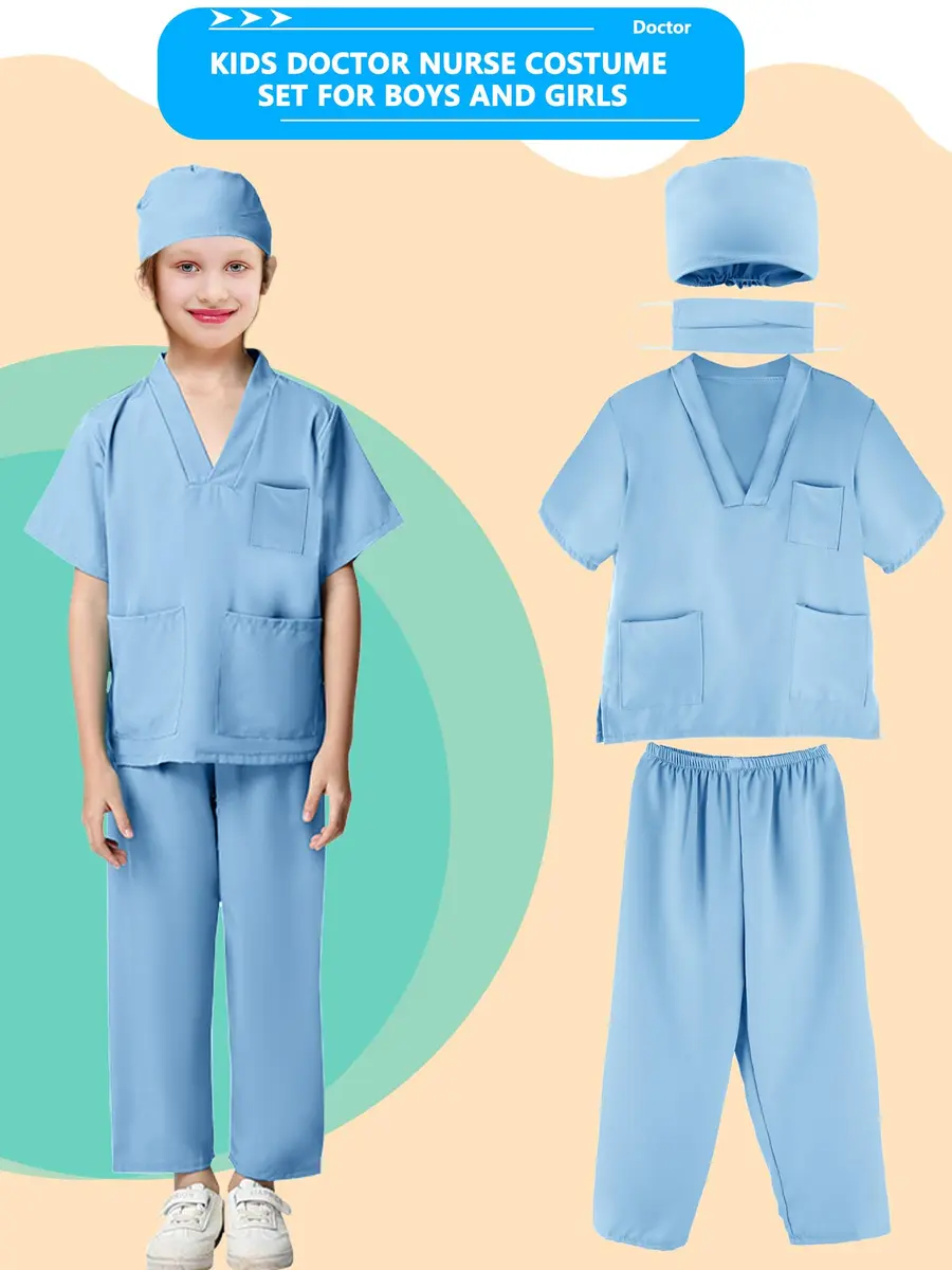 Puteraya Kids Doctor Scrubs Costume Set for Boys Girls | Educational Role Play Costume (Light Blue, 8-10 Years) - view 5