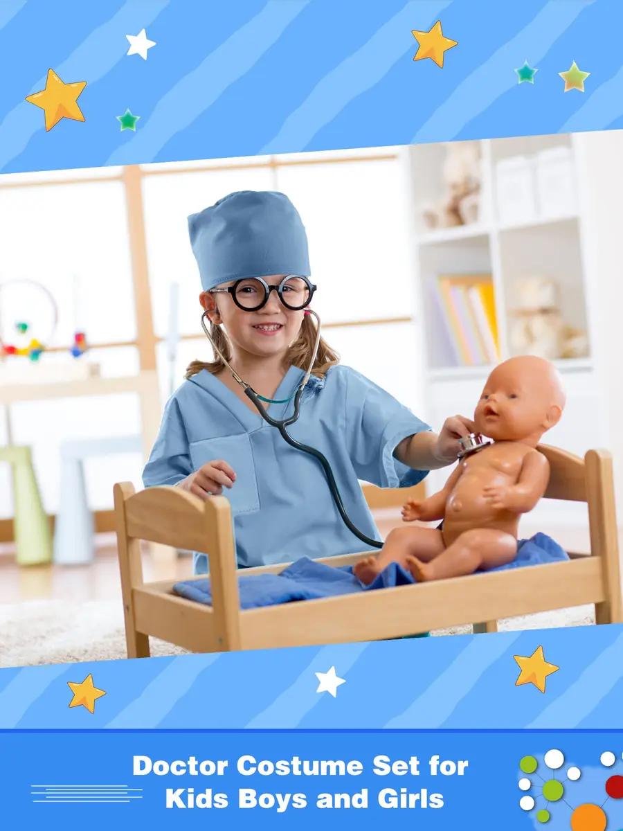 Puteraya Kids Doctor Scrubs Costume Set for Boys Girls | Educational Role Play Costume (Light Blue, 8-10 Years) - view 6