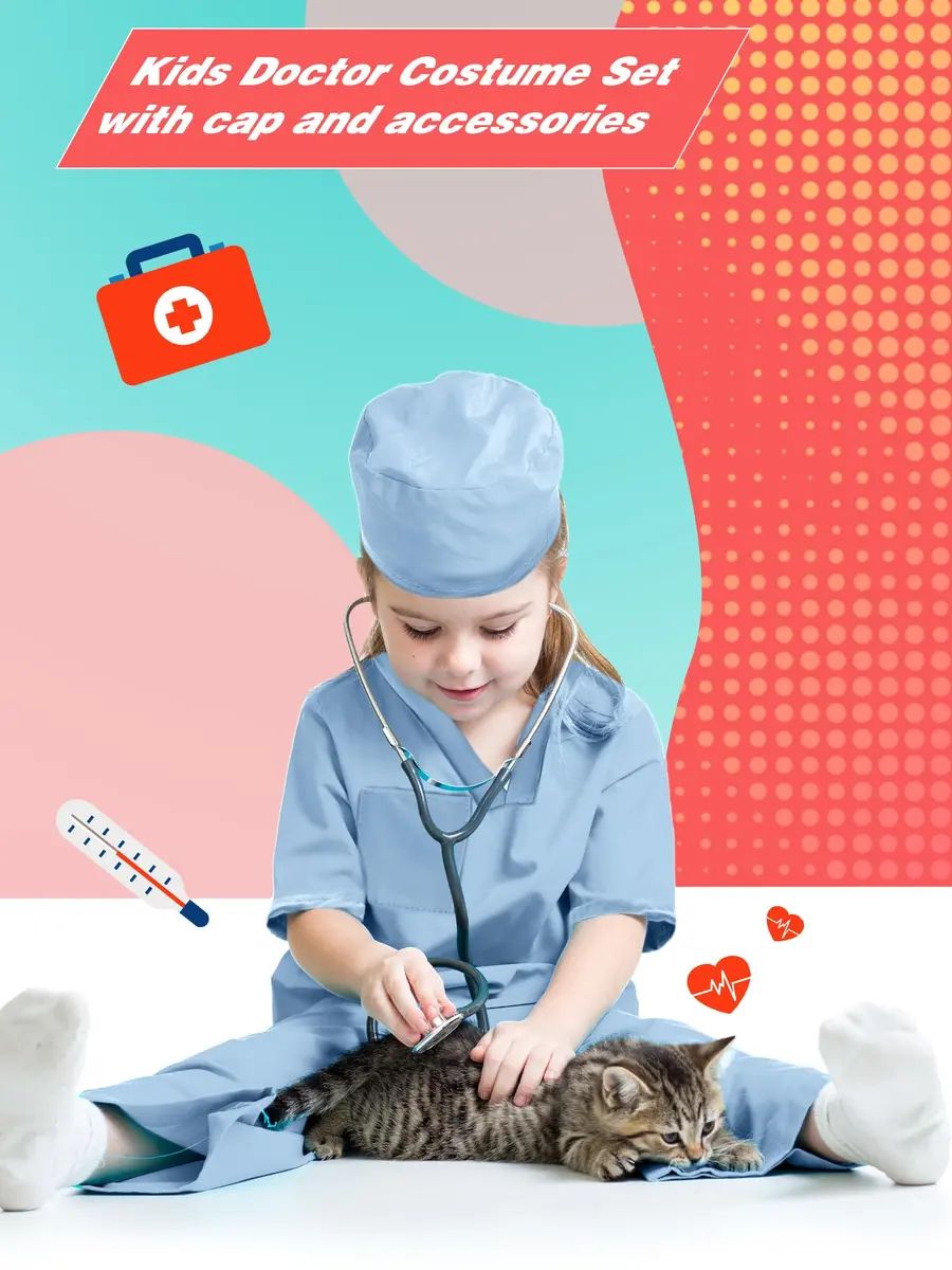 Puteraya Kids Doctor Scrubs Costume Set for Boys Girls | Educational Role Play Costume (Light Blue, 8-10 Years) - view 7