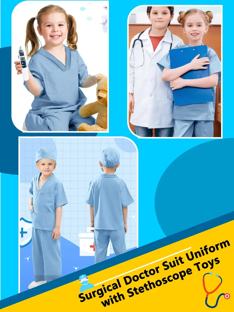 Puteraya Kids Doctor Scrubs Costume Set for Boys Girls | Educational Role Play Costume (Light Blue, 8-10 Years) - view 3