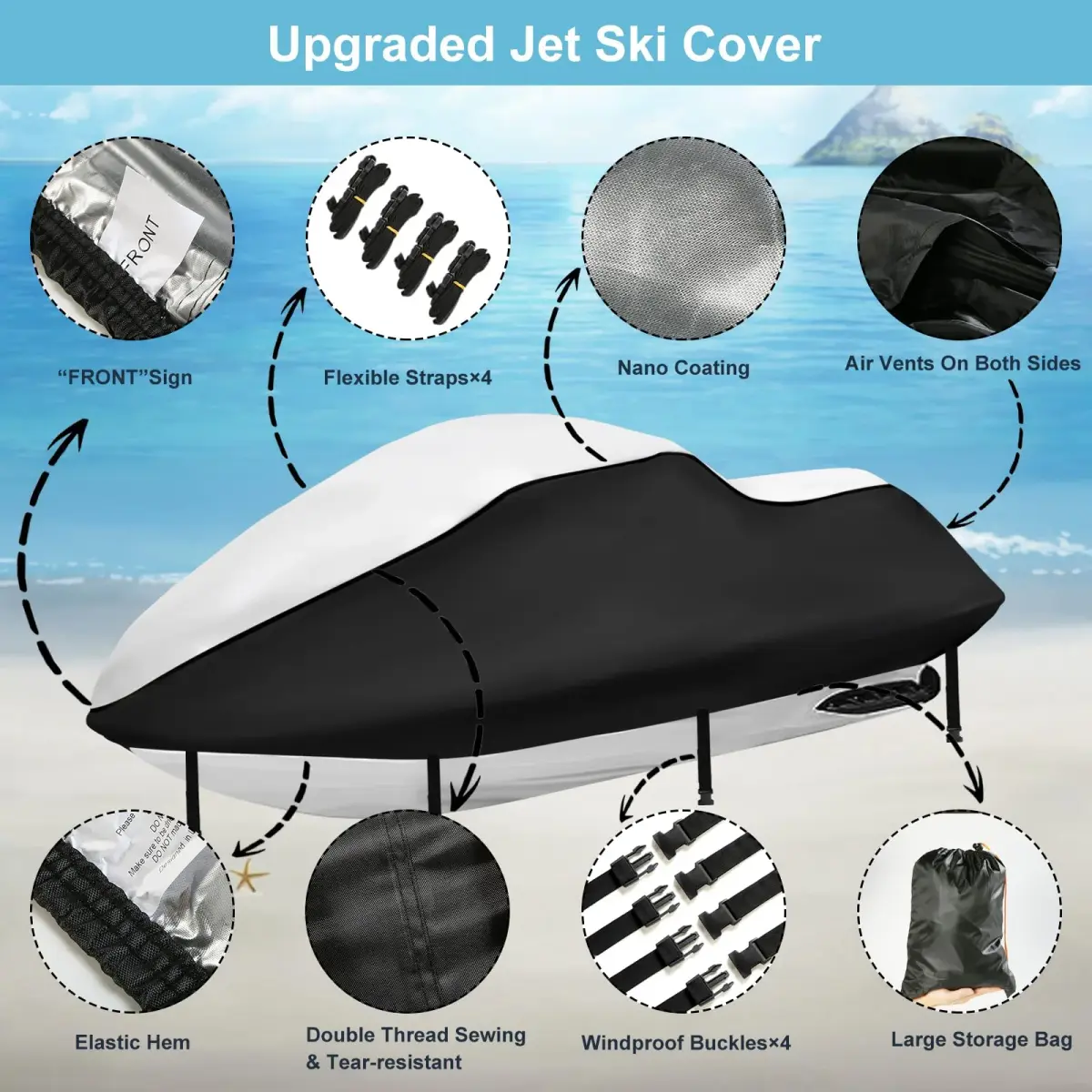 SRIMMIT Jet Ski Cover 3 Seater 115-120 Inch | 420D Nano-Coated Waterproof UV PWC Cover - view 4