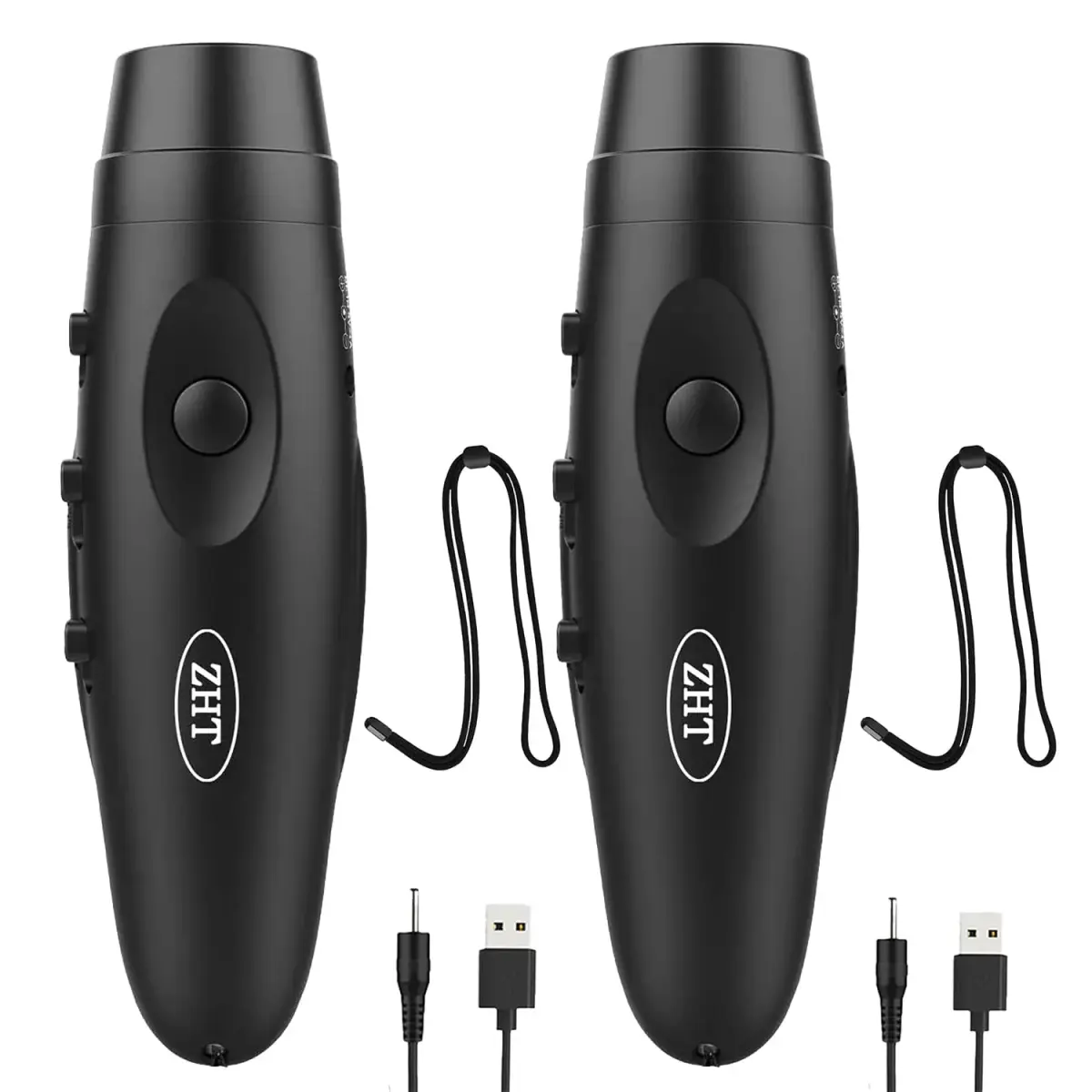 ZHT Electronic Whistle with USB Charging, 3-Tone 120dB Loud, Rechargeable Referee & Coach Whistle with Lanyard (2 Black Units) - main product image