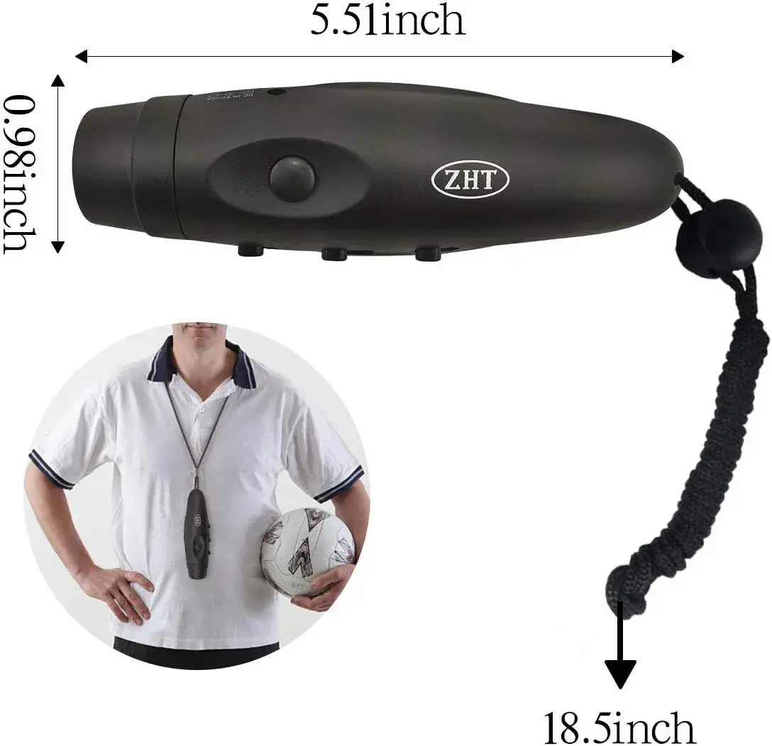 ZHT Electronic Whistle with USB Charging, 3-Tone 120dB Loud, Rechargeable Referee & Coach Whistle with Lanyard (2 Black Units) - view 7