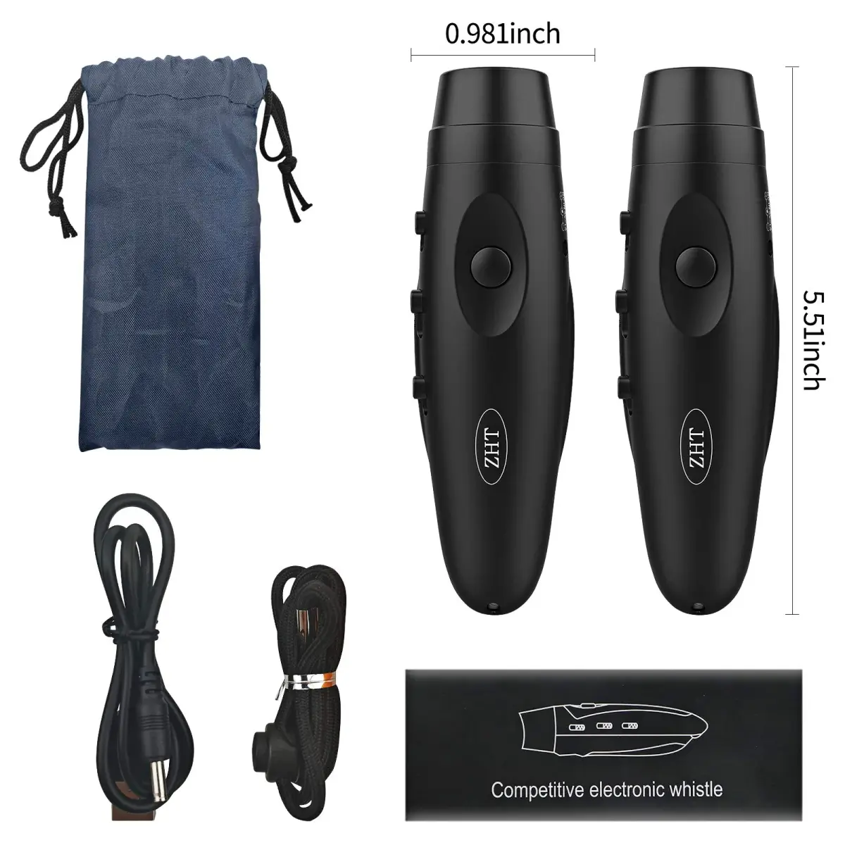 ZHT Electronic Whistle with USB Charging, 3-Tone 120dB Loud, Rechargeable Referee & Coach Whistle with Lanyard (2 Black Units) - view 8