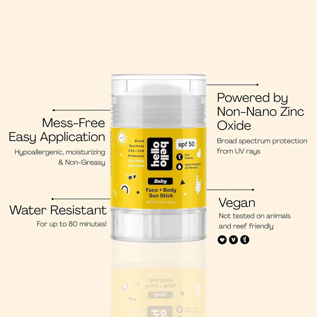 Hello Bello Mineral SPF 50 Face & Body Sunscreen Stick 28g (1oz) | Broad Spectrum UVA/UVB Protection - view 4
