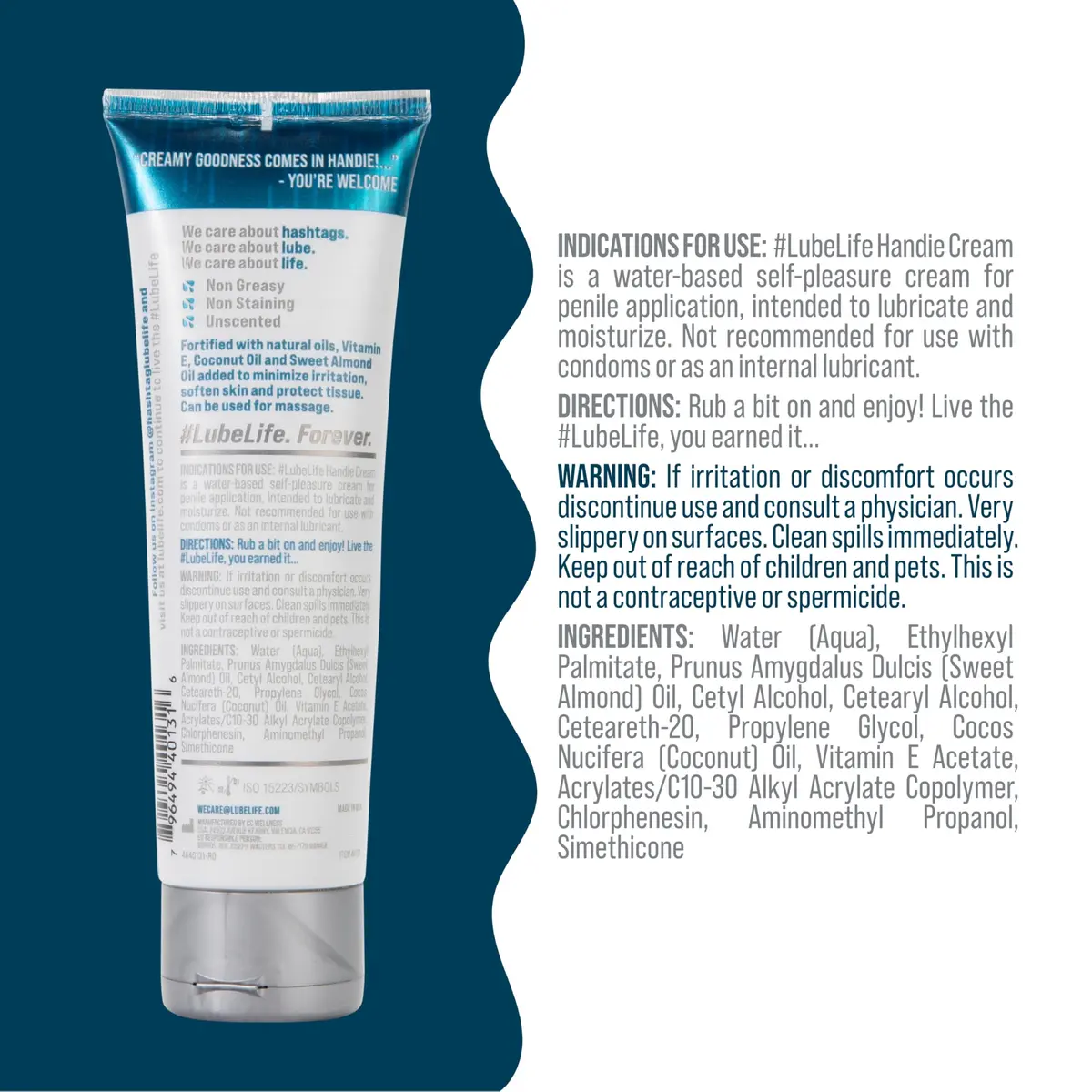 LubeLife Water Based Handie Cream 4 fl oz | Natural, Non-Staining, Easy Cleanup - view 2