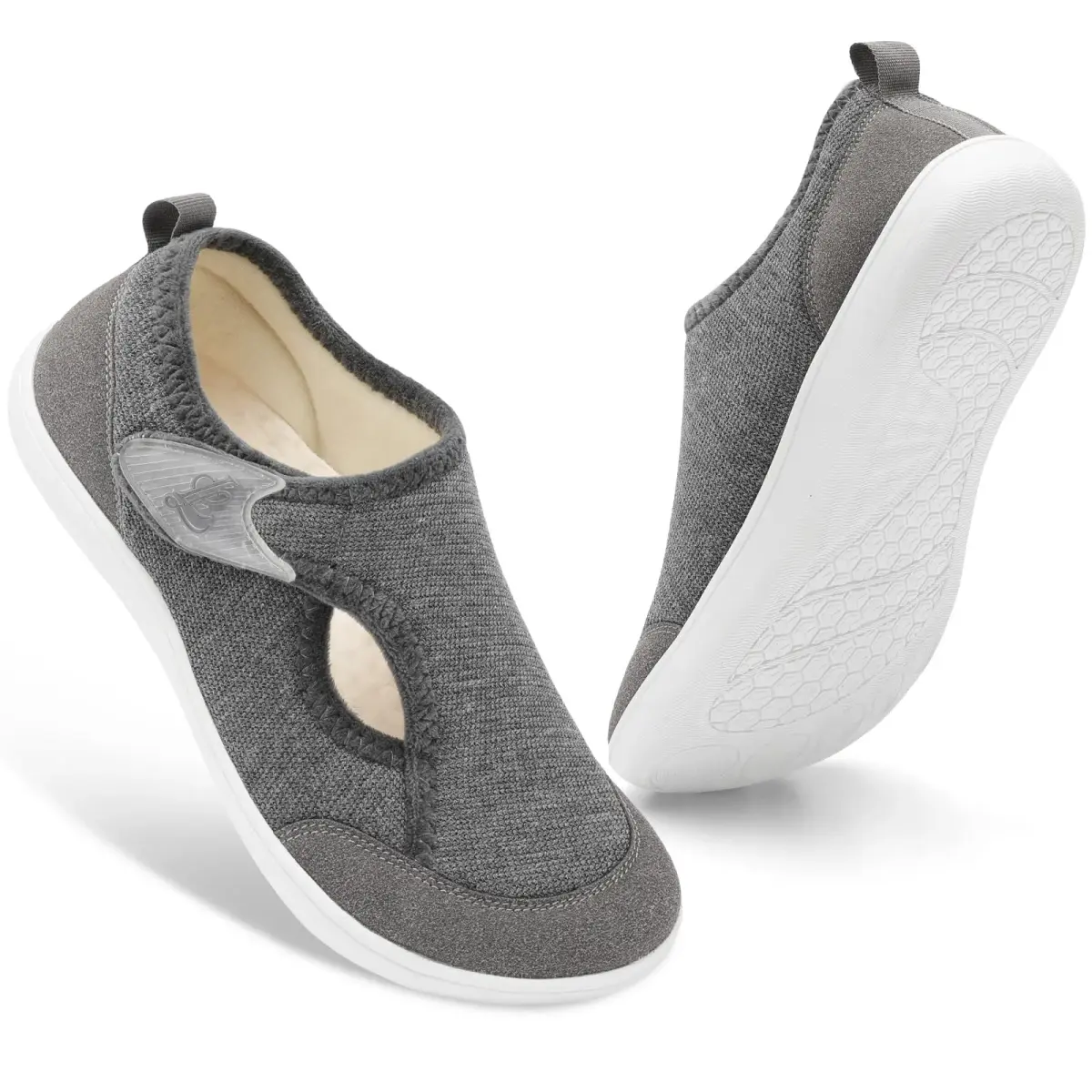 LeIsfIt Women's Wide Diabetic Slippers Grey Size 11 | Adjustable Arthritis Edema House Shoes with Non-Slip Sole - view 8