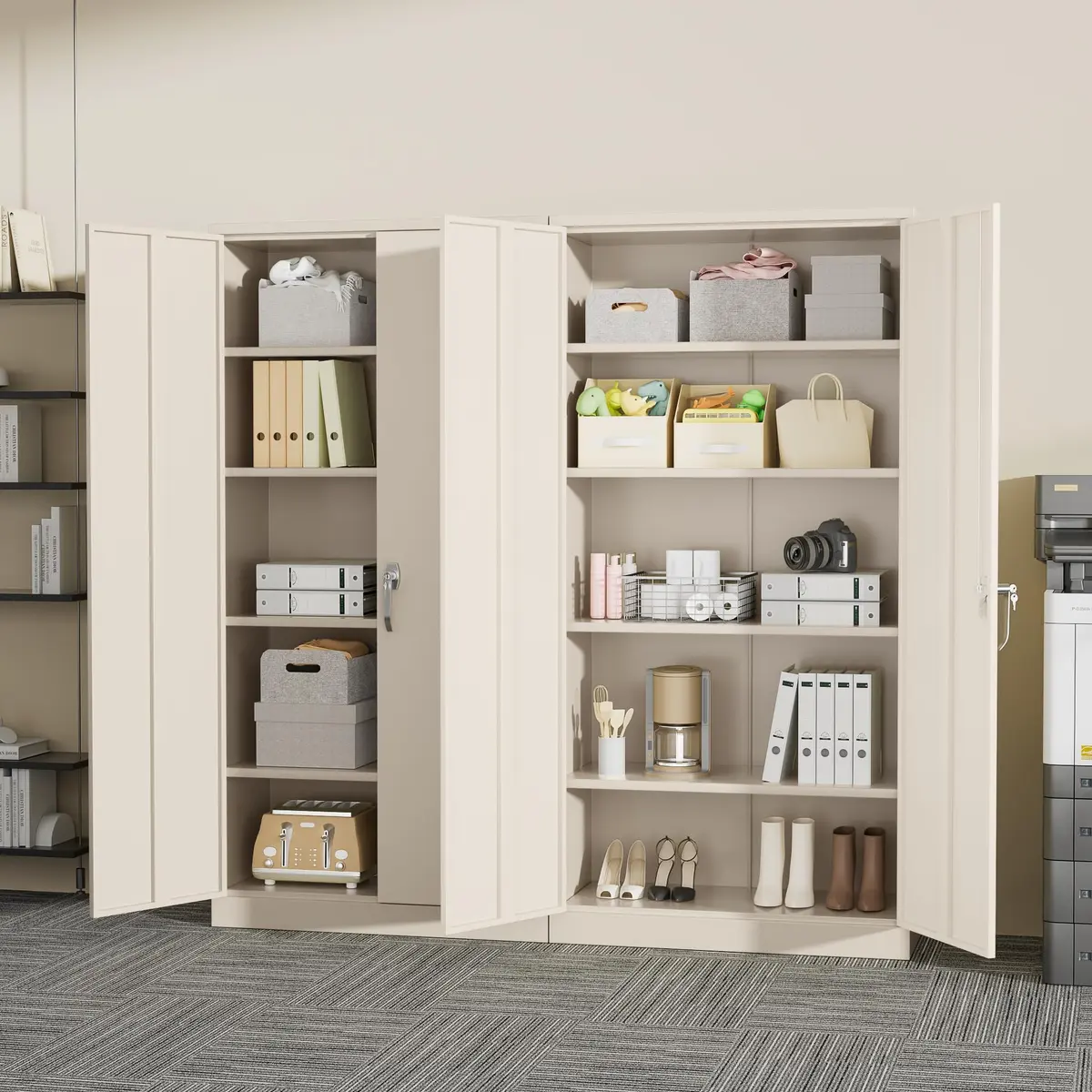 Greenvelly Metal Storage Cabinet, Gray Locking Steel Cabinet with 2 Doors and 4 Adjustable Shelves | 71" Utility Metal Filing Cabinet for Home Office & Garage - view 8