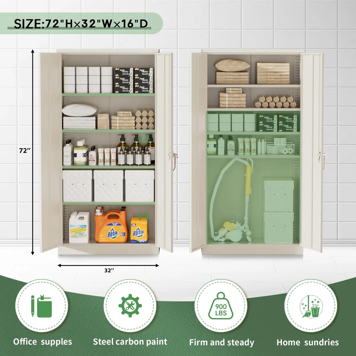 Greenvelly Metal Storage Cabinet, Gray Locking Steel Cabinet with 2 Doors and 4 Adjustable Shelves | 71" Utility Metal Filing Cabinet for Home Office & Garage - view 4