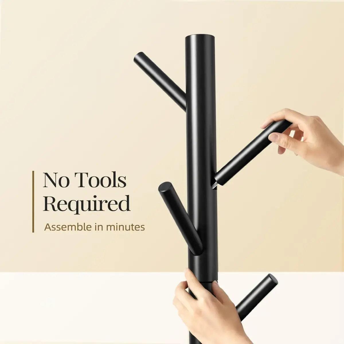 Pipishell Solid Wooden Coat Rack Freestanding with 8 Hooks, Black | Adjustable Height 68.9 inches (175 cm) - view 4