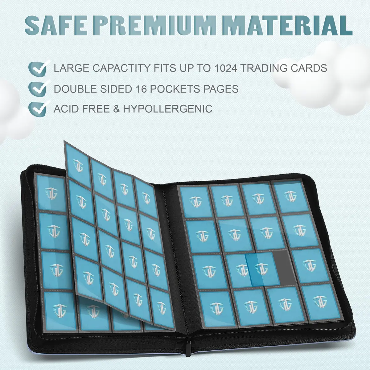 TCGUARD Trading Card Zipper Binder 17.5 x 13.3 inches | Secure 1020 Card Capacity | Waterproof & Shockproof - view 3