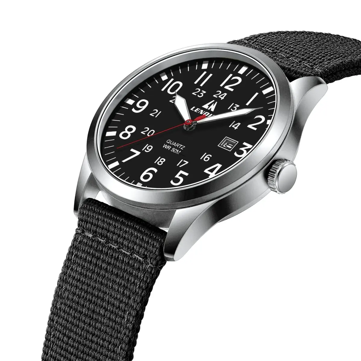 LN LENQIN Men's Military Sport Analog Quartz Watch with Date & Luminous Dial | 42mm Stainless Steel Case, 22mm Nylon Strap - view 3