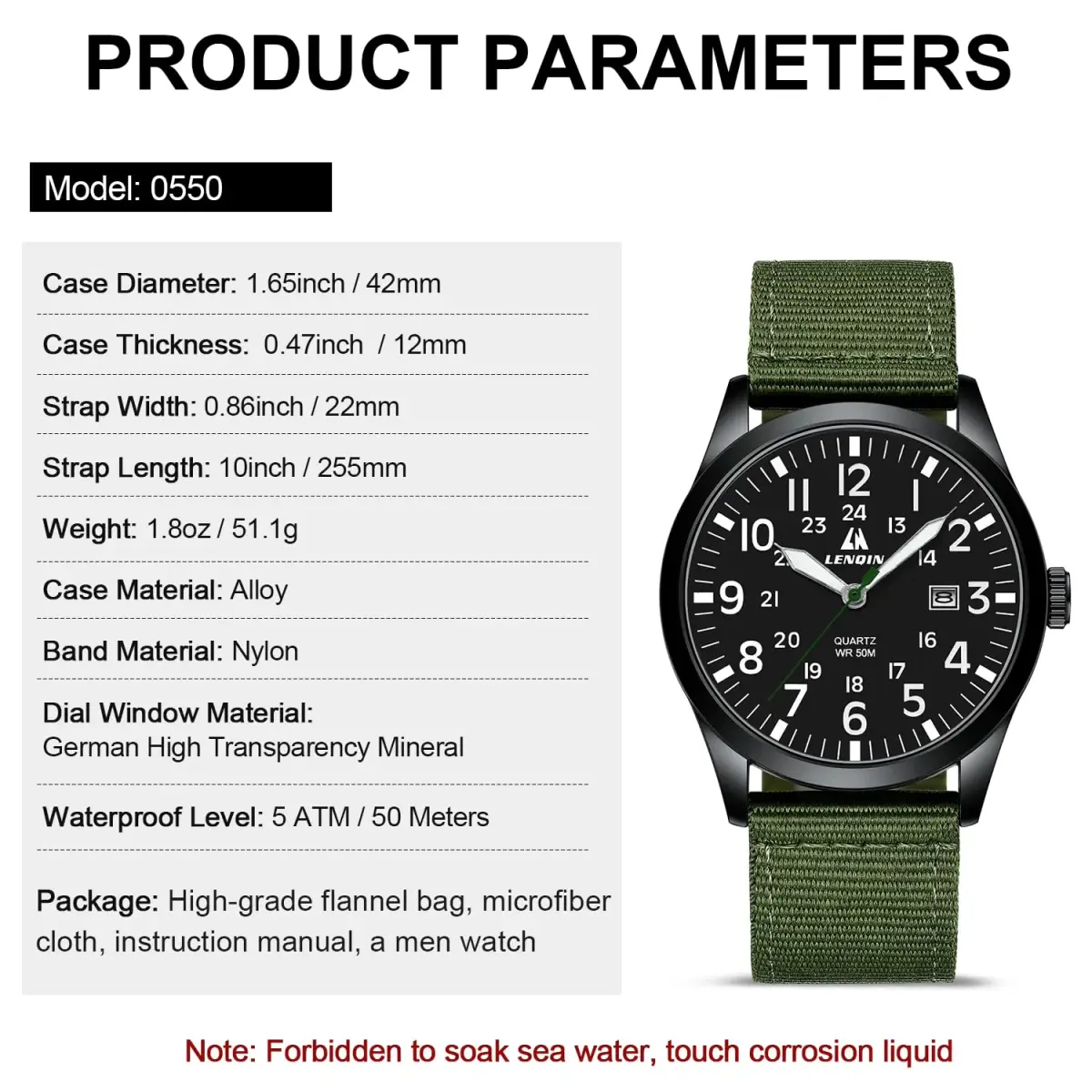 LN LENQIN Men's Military Sport Analog Quartz Watch 42mm (1.65 inches) | Japanese Quartz Movement - view 5