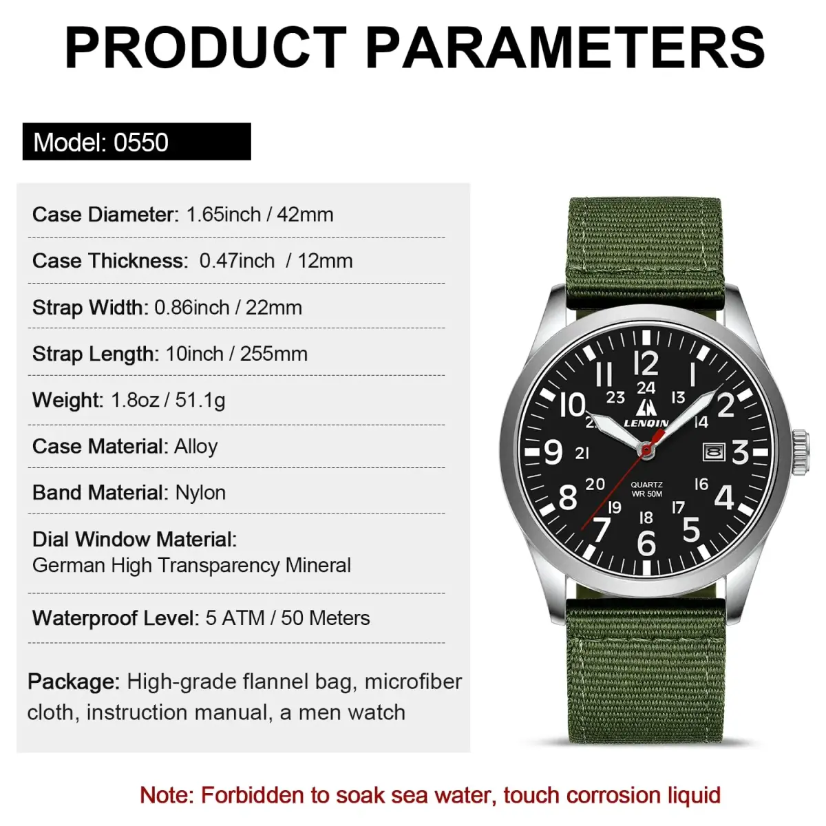LN LENQIN Men's Military Sport Analog Quartz Watch 42mm (1.65 inches) | Shock-Resistant with Luminous Dial - view 5