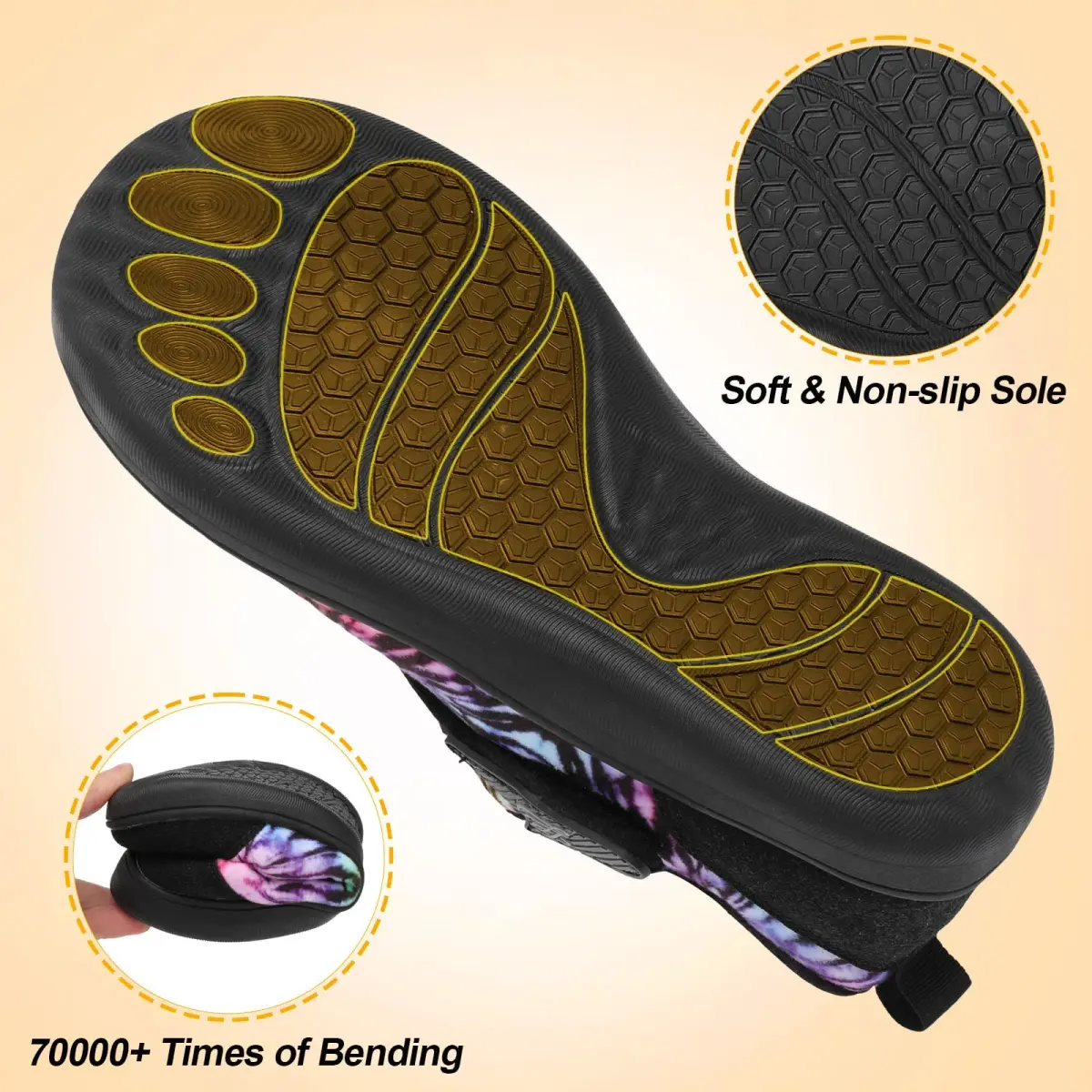 LeIsfIt Women's Wide Diabetic Slippers - Adjustable Arthritis Edema House Shoes, Black Multi, Size 9.5 Wide | Non-Slip Indoor Outdoor - view 6