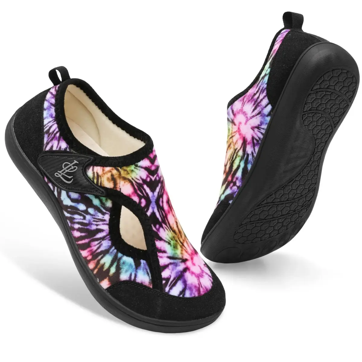 LeIsfIt Women's Wide Diabetic Slippers - Adjustable Arthritis Edema House Shoes, Black Multi, Size 9.5 Wide | Non-Slip Indoor Outdoor - view 8