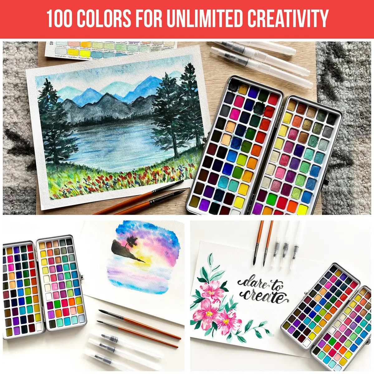Art Vista Watercolor Paint Set 100 Vibrant Colors, Metallics & Neons | ASTM D-4236 Certified - view 2