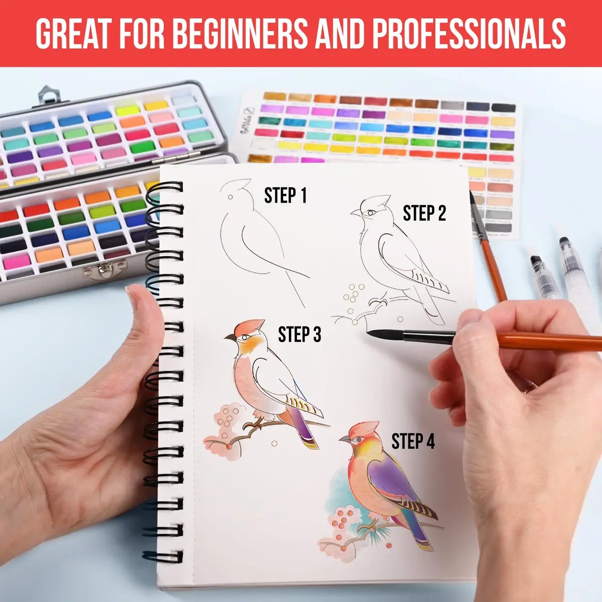 Art Vista Watercolor Paint Set 100 Vibrant Colors, Metallics & Neons | ASTM D-4236 Certified - view 3