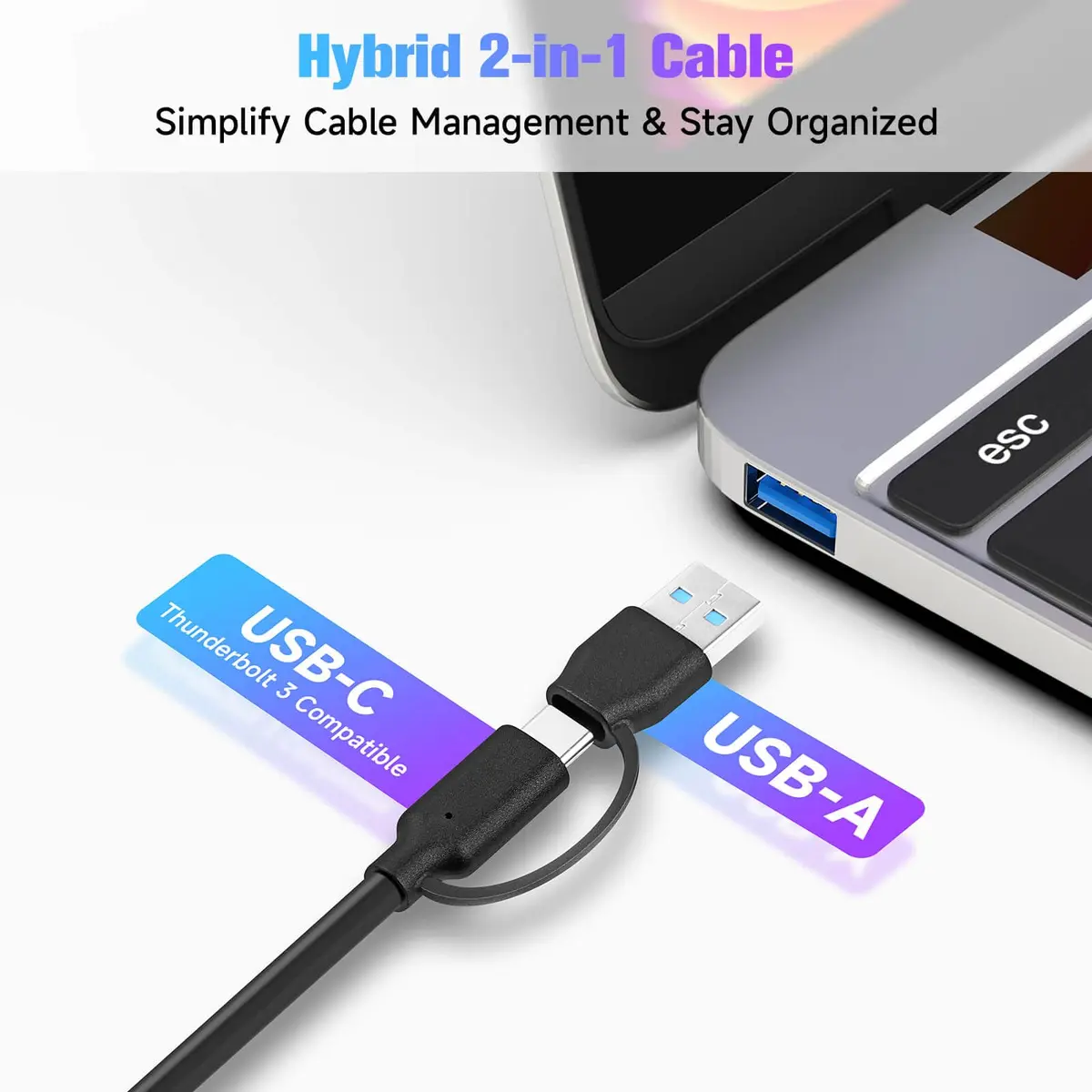 RSHTECH 7-Port Powered USB 3.2/USB C Hub with 10Gbps USB-A 3.2, 2 USB-C 3.2, 4 USB 3.0 Ports, Individual Touch Switches, 3.3ft Cable and 5V Power Adapter | Fast Data Transfer - view 4
