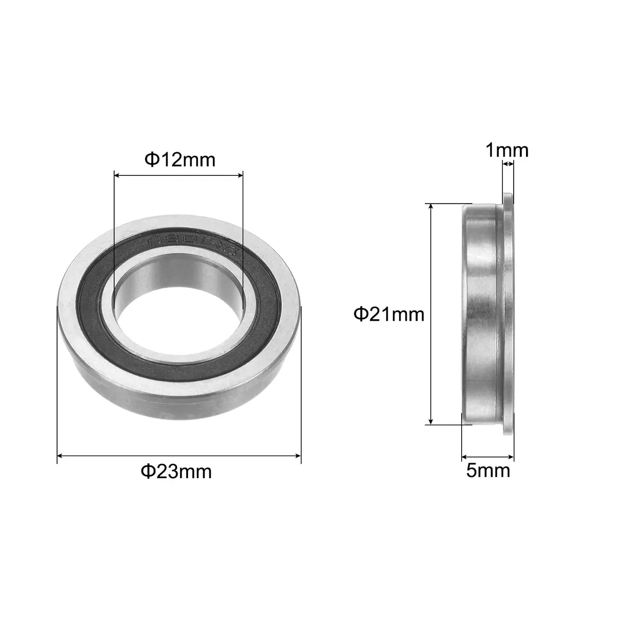 uxcell F6801-2RS Flanged Ball Bearing 12x21x5mm Double Sealed Chrome Steel, 10pcs | Cost-Effective Industrial Bearing - view 2