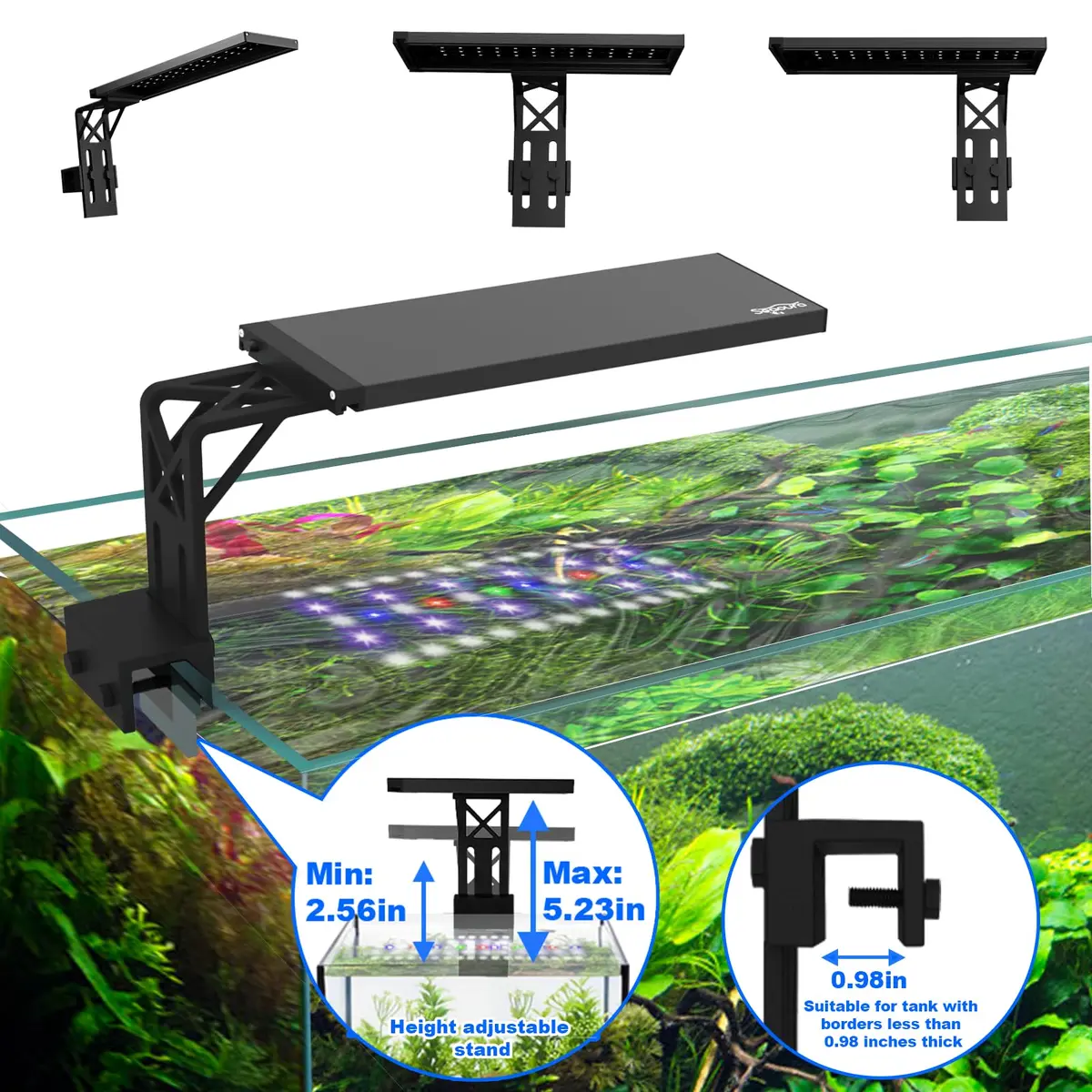 SEAOURA Clip On Aquarium Light for Plants 20W 6500K Full Spectrum RGB LED | 12-20 Inch Tanks - view 6