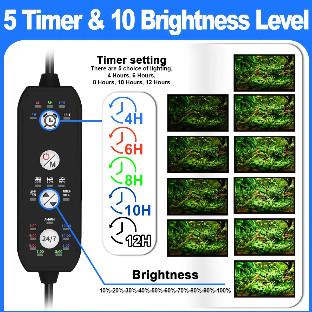 SEAOURA Clip On Aquarium Light for Plants & Fish Tanks 7-12 Inch | Full Spectrum RGB LED with Timer & Brightness Control - view 4