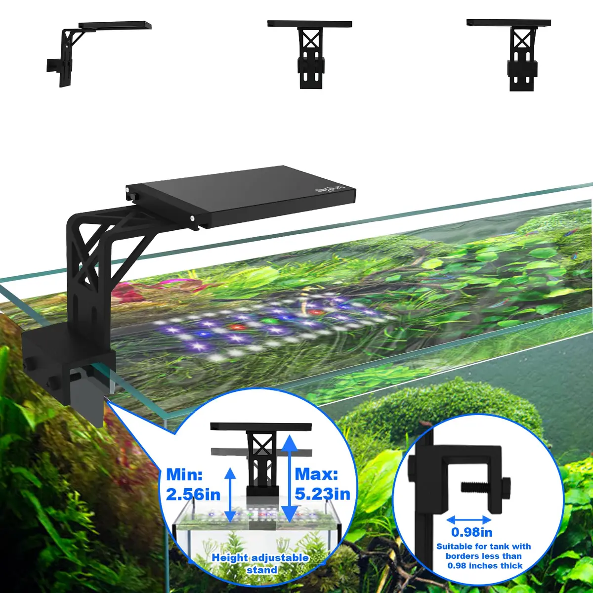 SEAOURA Clip On Aquarium Light for Plants & Fish Tanks 7-12 Inch | Full Spectrum RGB LED with Timer & Brightness Control - view 6