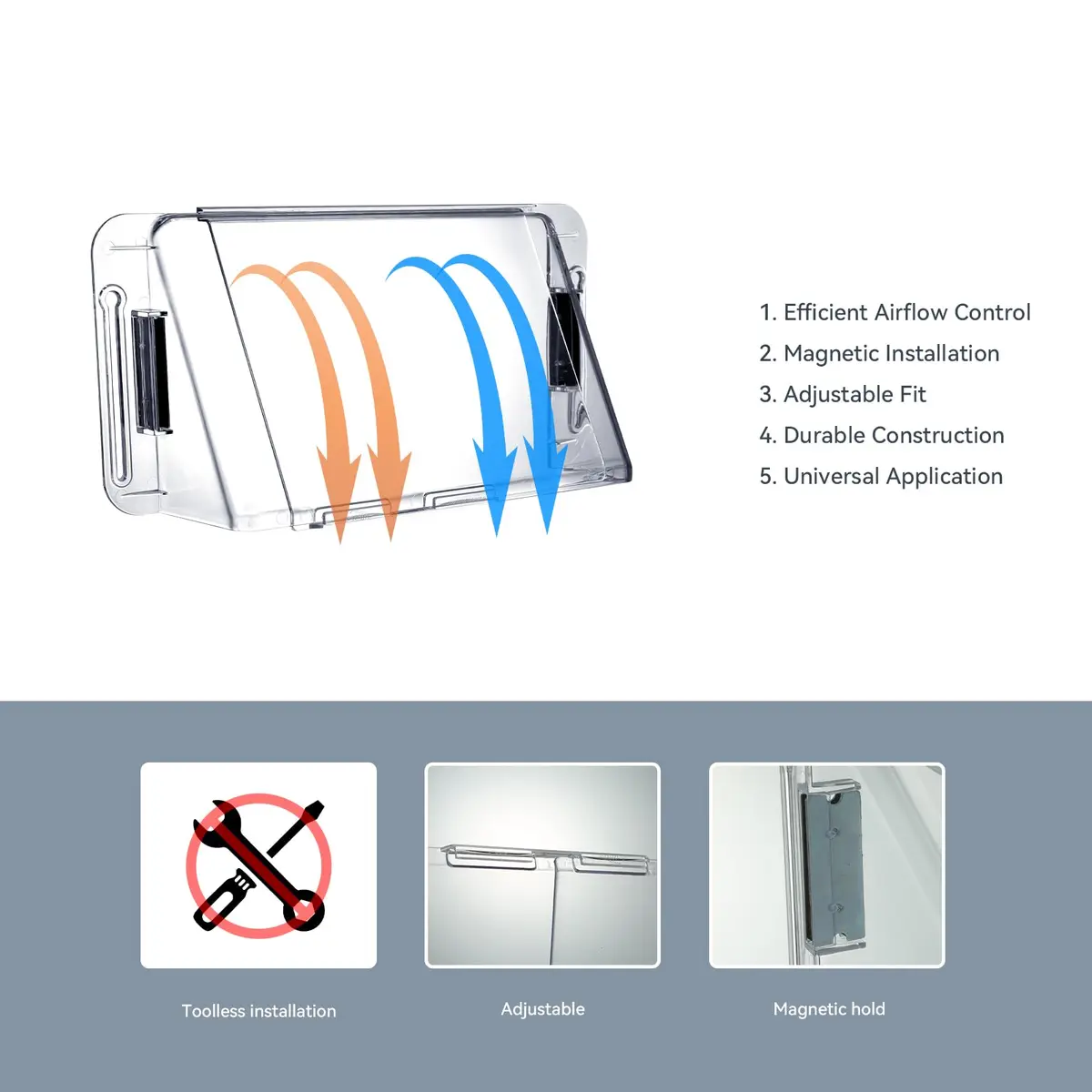 YZXTECNIP Adjustable Air Vent Deflector 9” to 14” | Magnetic Heat & Wind Blocker for HVAC - view 3