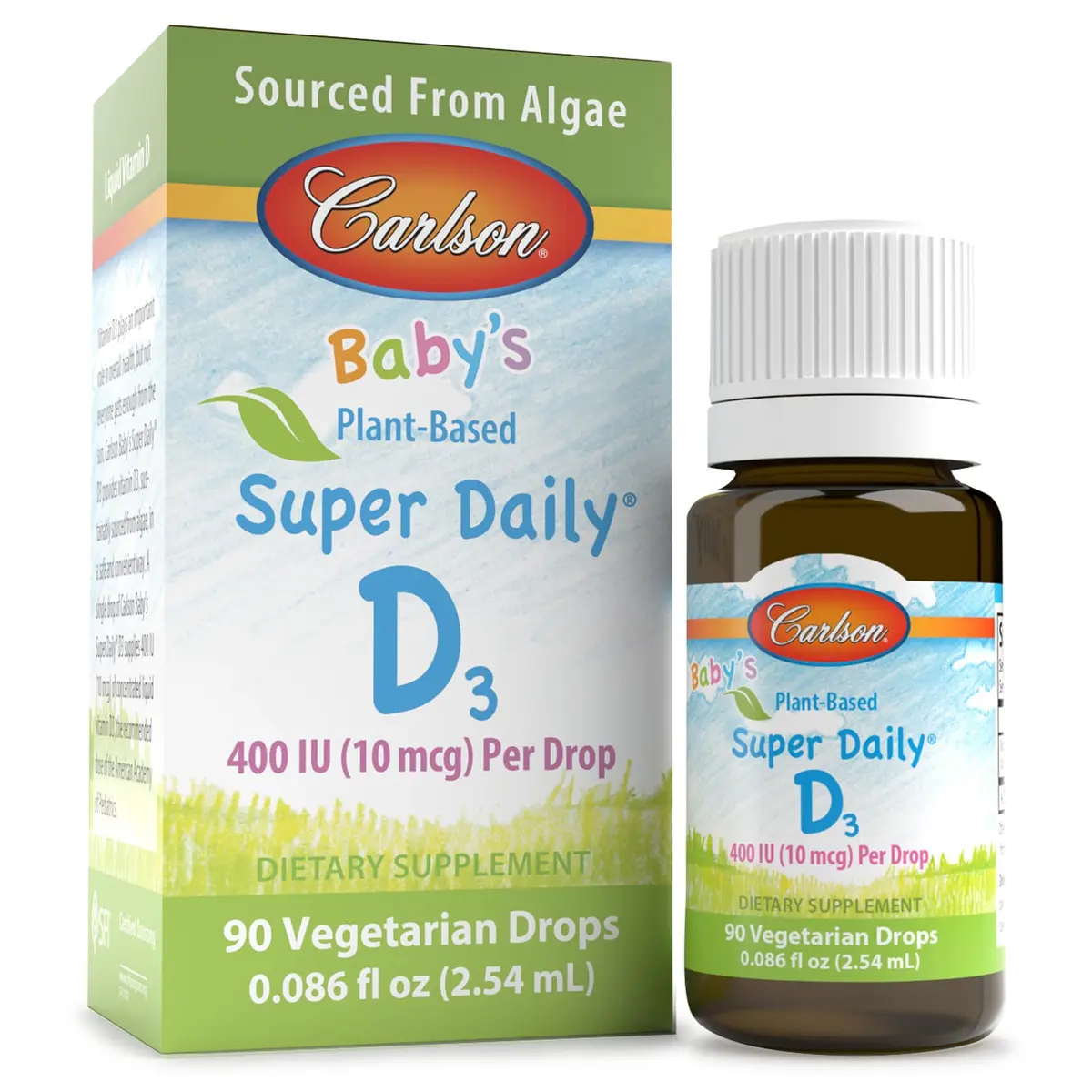 Carlson Baby's Plant-Based Super Daily D3 Drops 2.54 mL (0.086 Fl Oz) | 400 IU (10 mcg) Per Drop - main product image