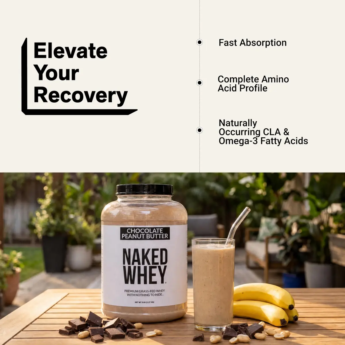 NAKED Whey Chocolate Peanut Butter Grass Fed Protein Powder 2.27 kg (5 lb) | Aid Muscle Growth and Recovery - view 6