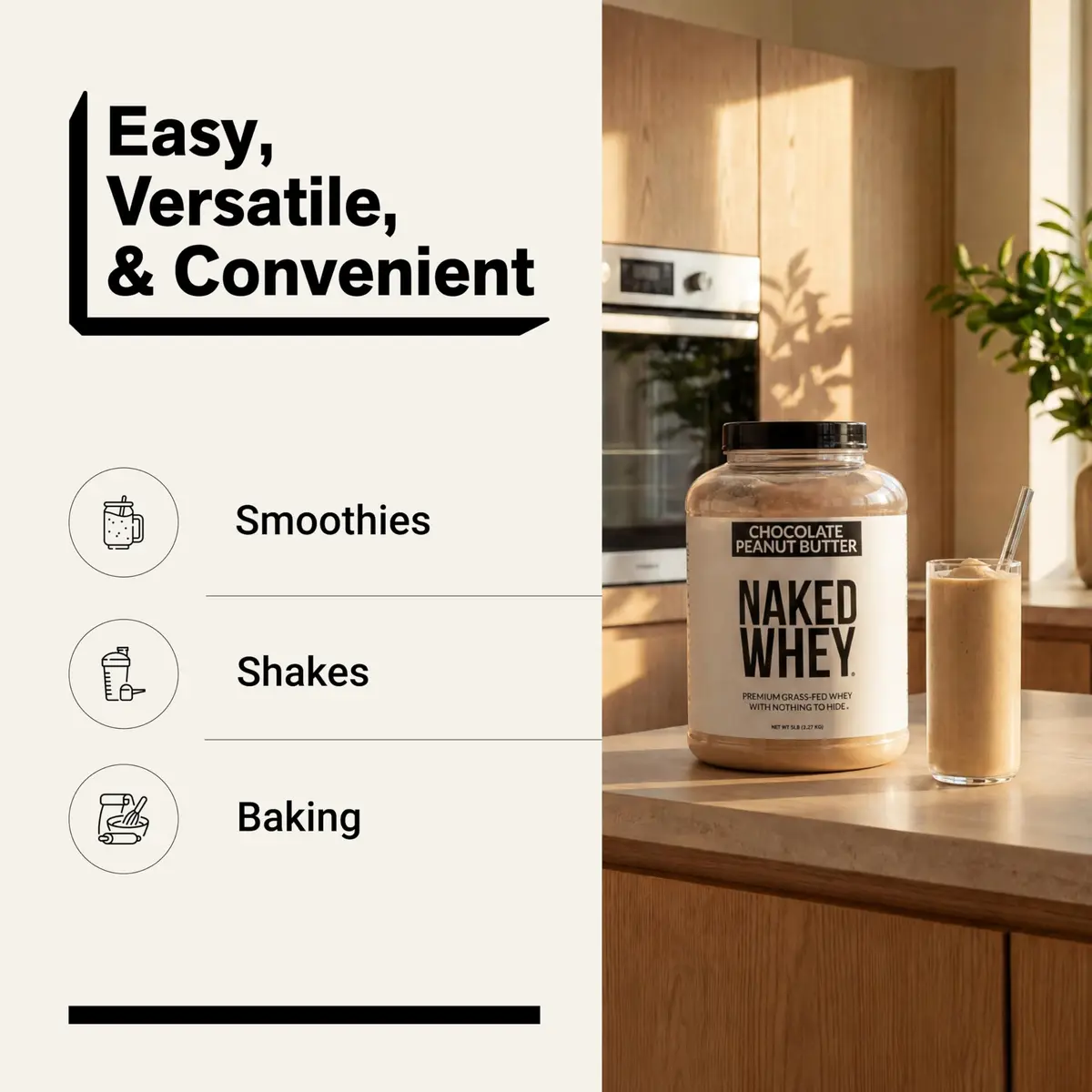 NAKED Whey Chocolate Peanut Butter Grass Fed Protein Powder 2.27 kg (5 lb) | Aid Muscle Growth and Recovery - view 7