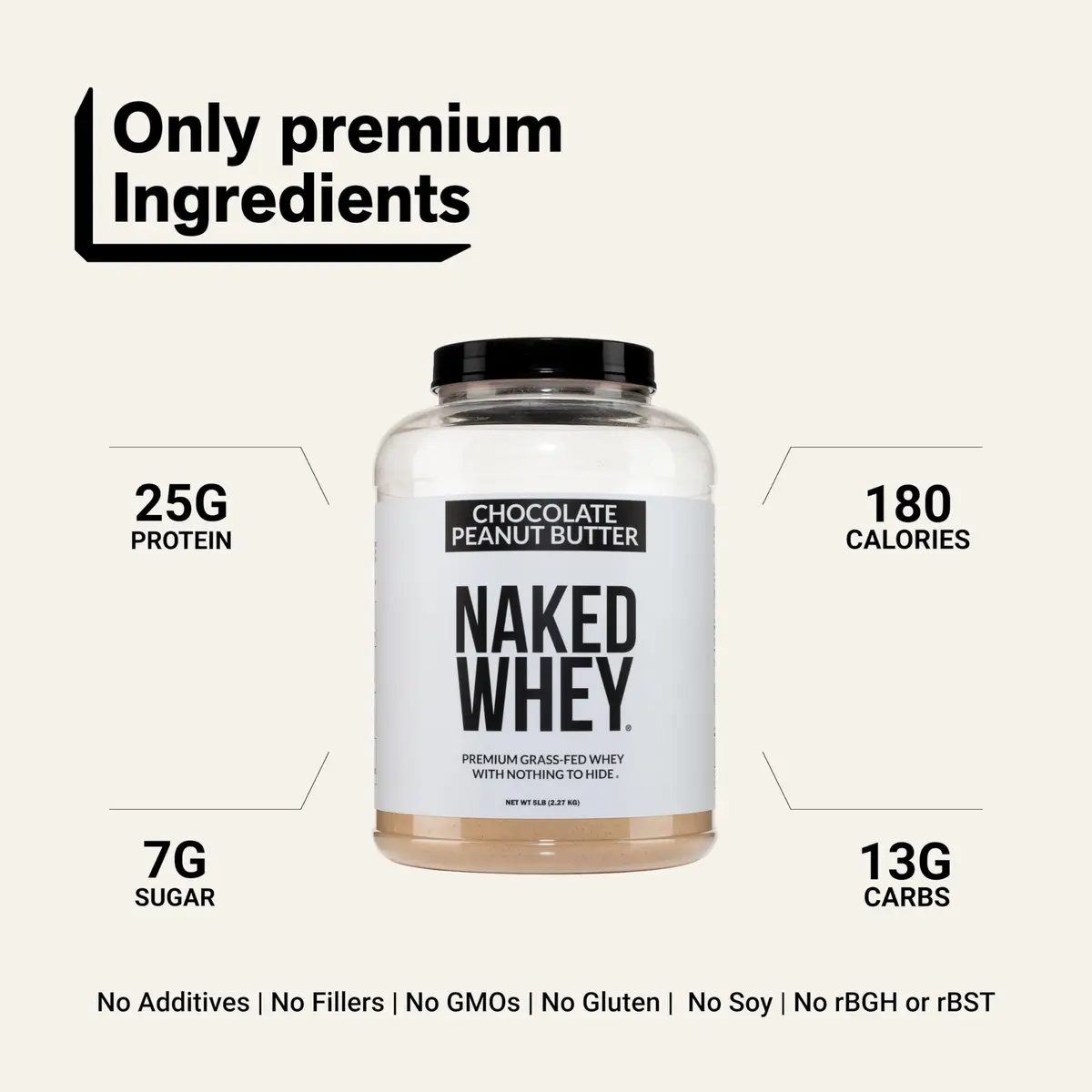 NAKED Whey Chocolate Peanut Butter Grass Fed Protein Powder 2.27 kg (5 lb) | Aid Muscle Growth and Recovery - view 3