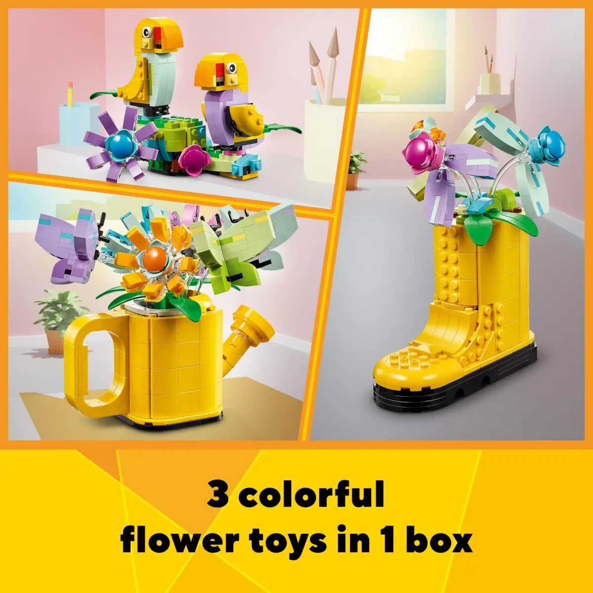 LEGO Creator 3 in 1 Flowers in Watering Can Building Toy 420 Pieces | STEM Learning Toy for Kids Ages 8+ - view 2