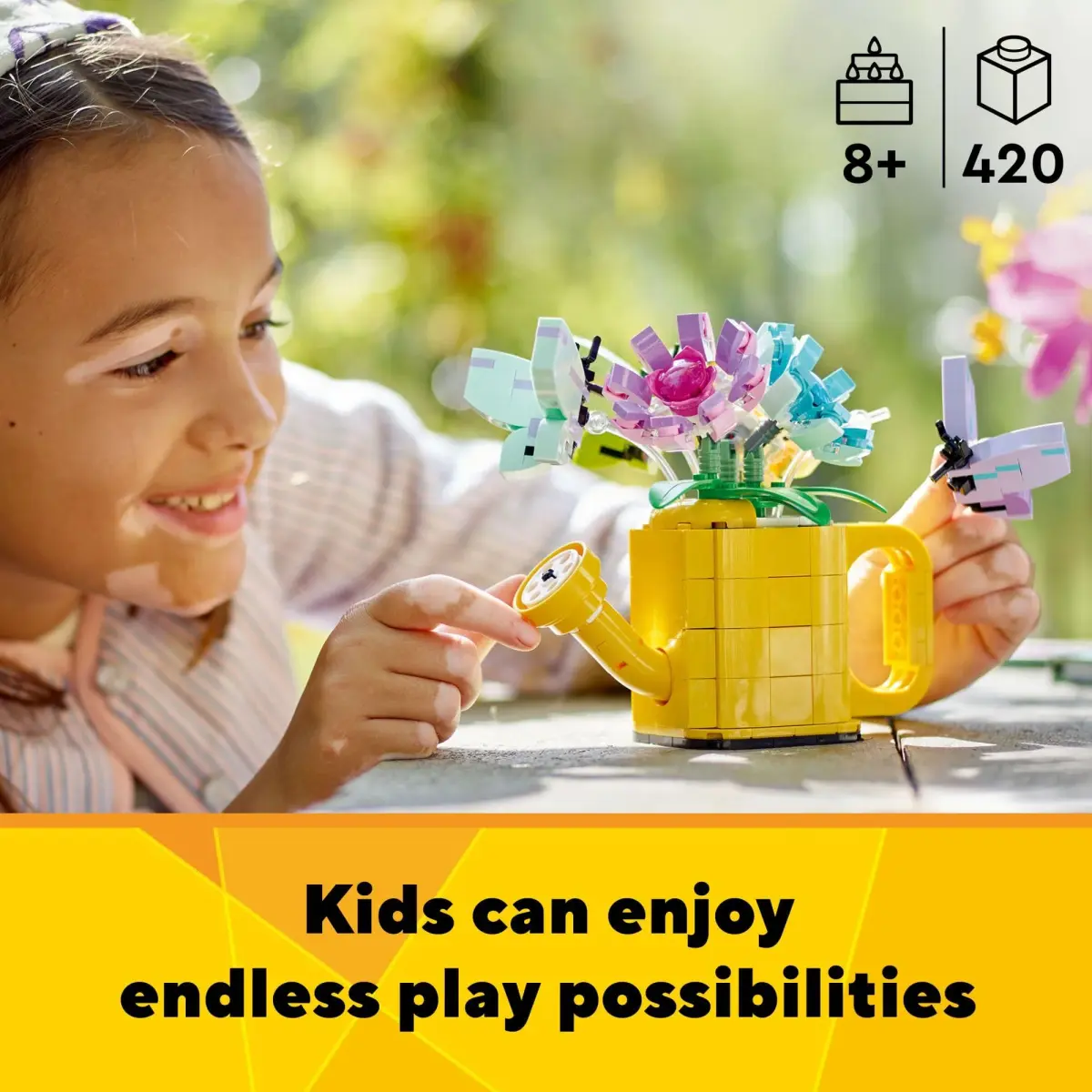 LEGO Creator 3 in 1 Flowers in Watering Can Building Toy 420 Pieces | STEM Learning Toy for Kids Ages 8+ - view 3