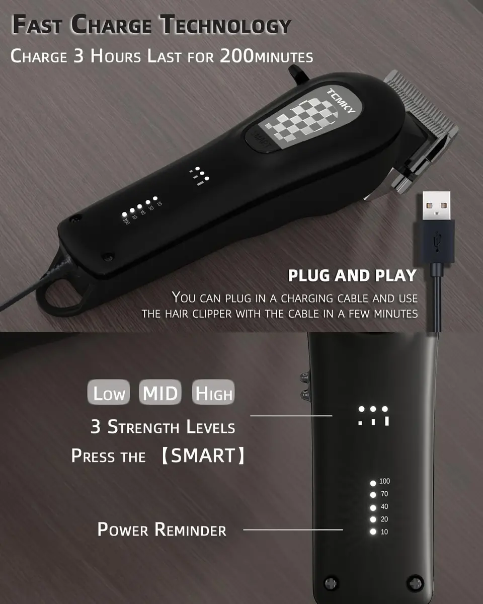 TCMKY Hair Trimmer for Men Cordless & Corded | Powerful Motor, Adjustable Length, Low Noise (70-120 chars) - view 5