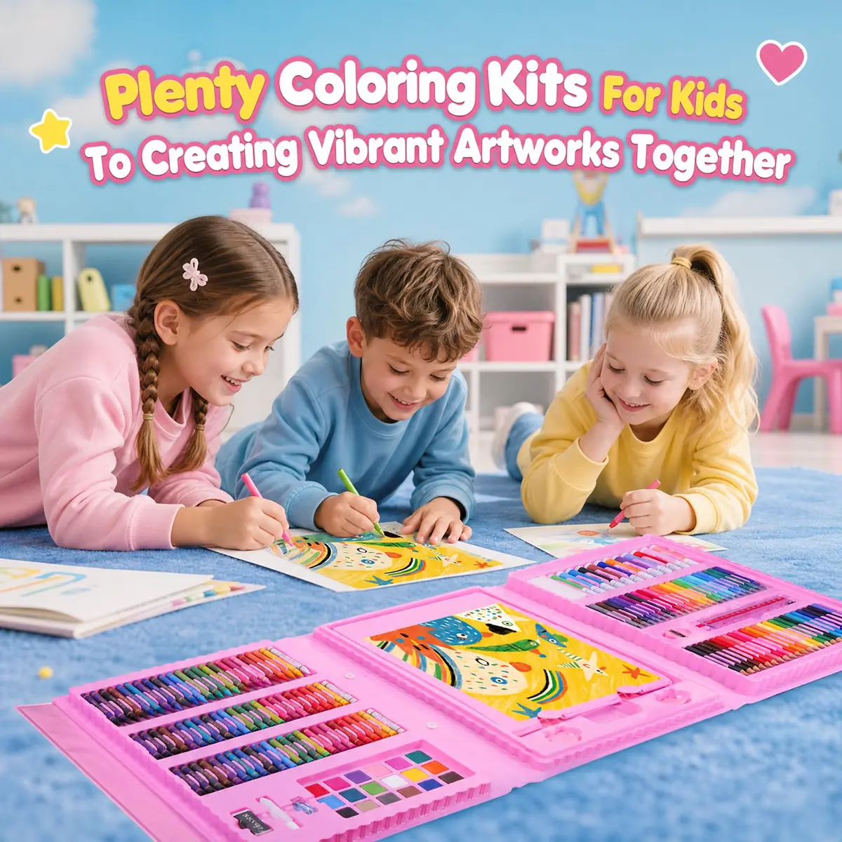 homicozy Unicorn Art Case Drawing Kit for Kids 243 PCS | Includes Easel, Crayons, Pencils, Markers, Coloring Book, Stickers - view 5