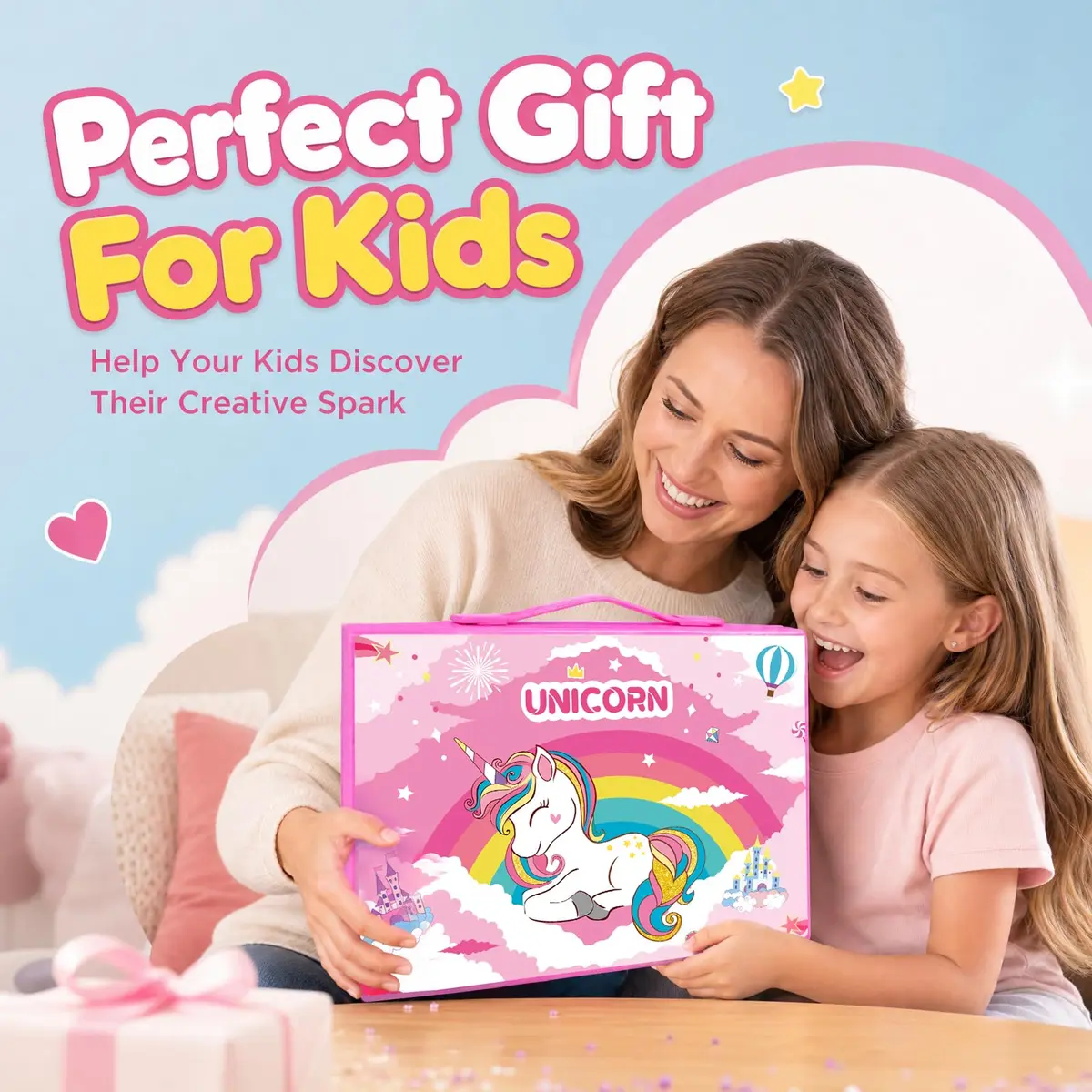 homicozy Unicorn Art Case Drawing Kit for Kids 243 PCS | Includes Easel, Crayons, Pencils, Markers, Coloring Book, Stickers - view 8